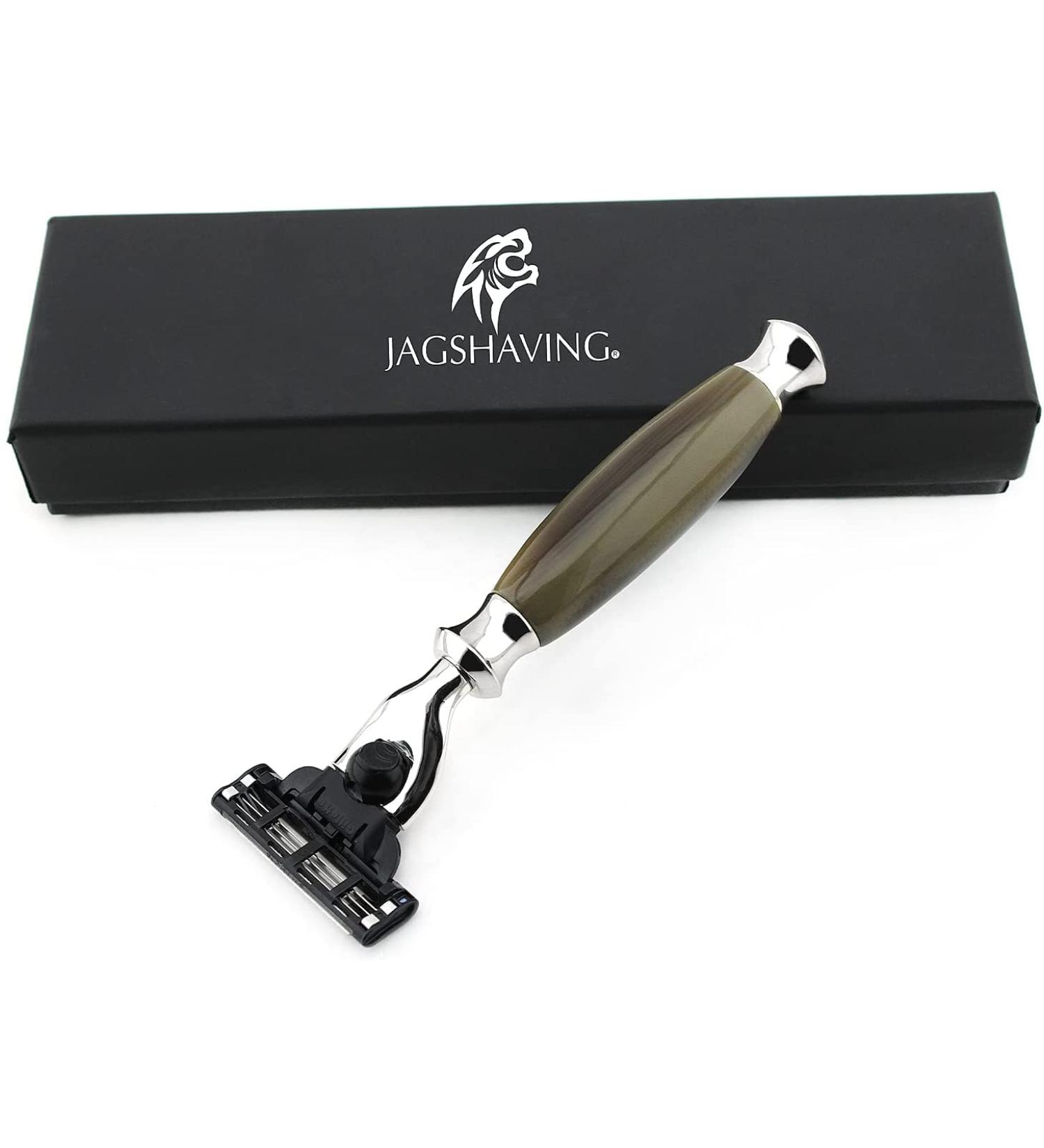 Jag Shaving Manual Triple Edge Beard Trimmer - Premium Green & Brown Resin Handle - Perfect for Precision Grooming - Buy Online on GoSupps.com