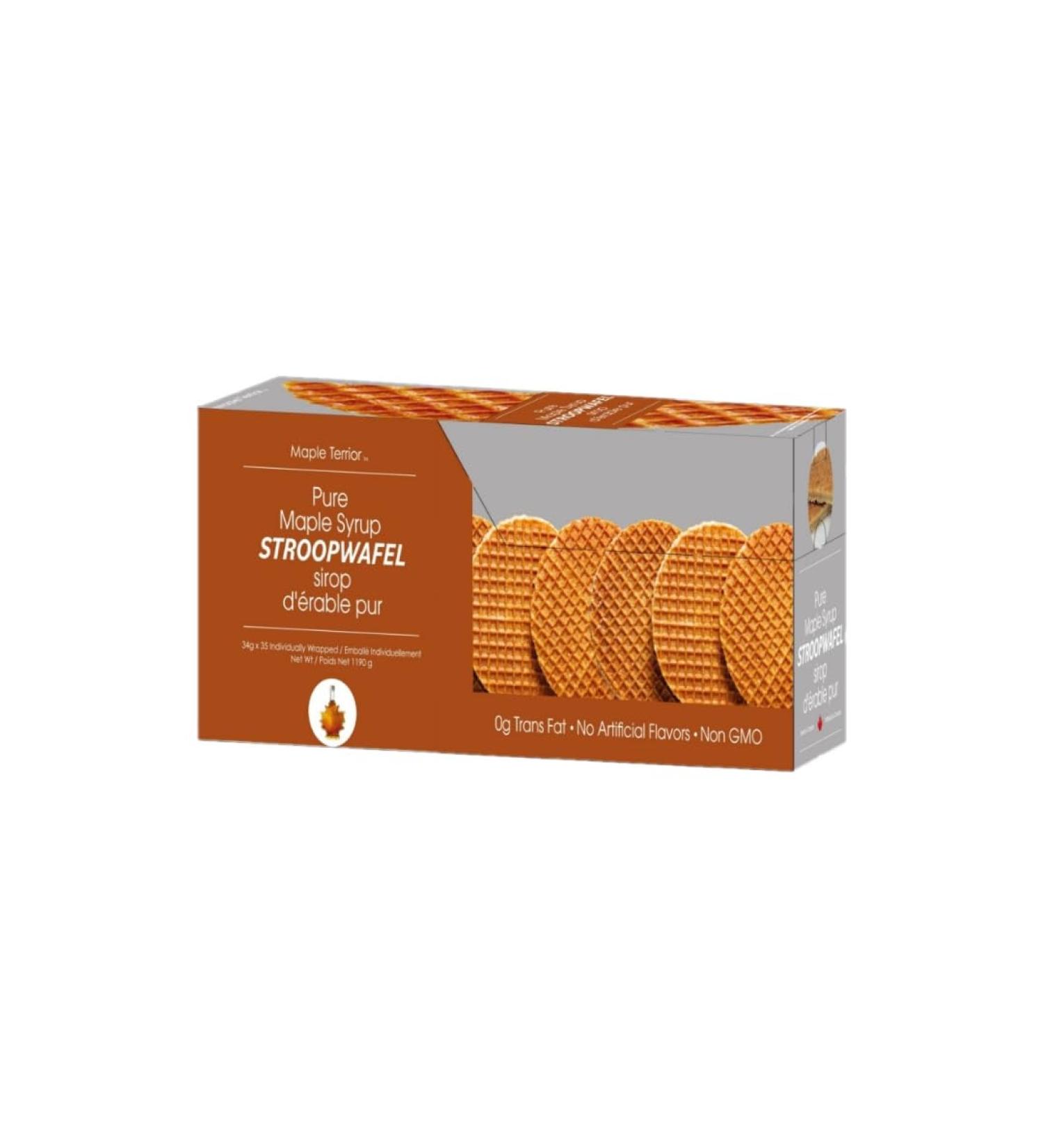 Maple Terroir Pure Maple Syrup Stroopwafels 1190g Caddy | 35 Stroopwafels x 34g Each Stroopwafel | Sweetened with Pure Maple Syrup | Waffle Cookies | Cookies | Dutch-Style Stroopwafels | Made in Canada - Buy Online on GoSupps.com