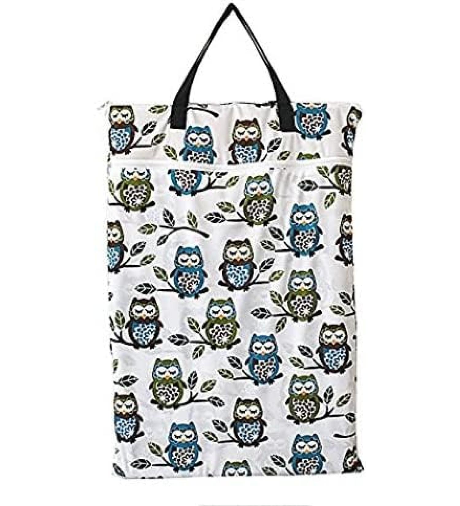 Large Hanging Wet/Dry Cloth Diaper Pail Bag for Reusable Diapers or Laundry (Owl)