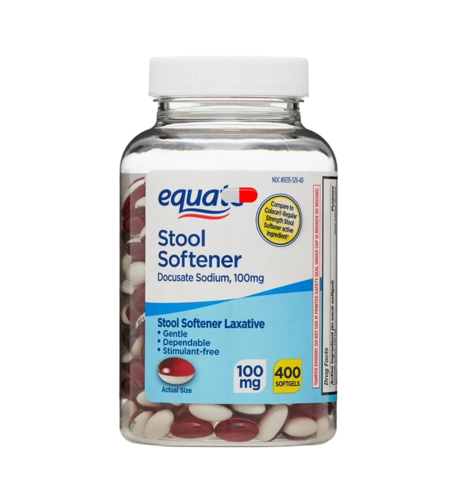 Equate Gentle Stool Softener Capsules 100mg 400 Count for Consistent Bowel Aid