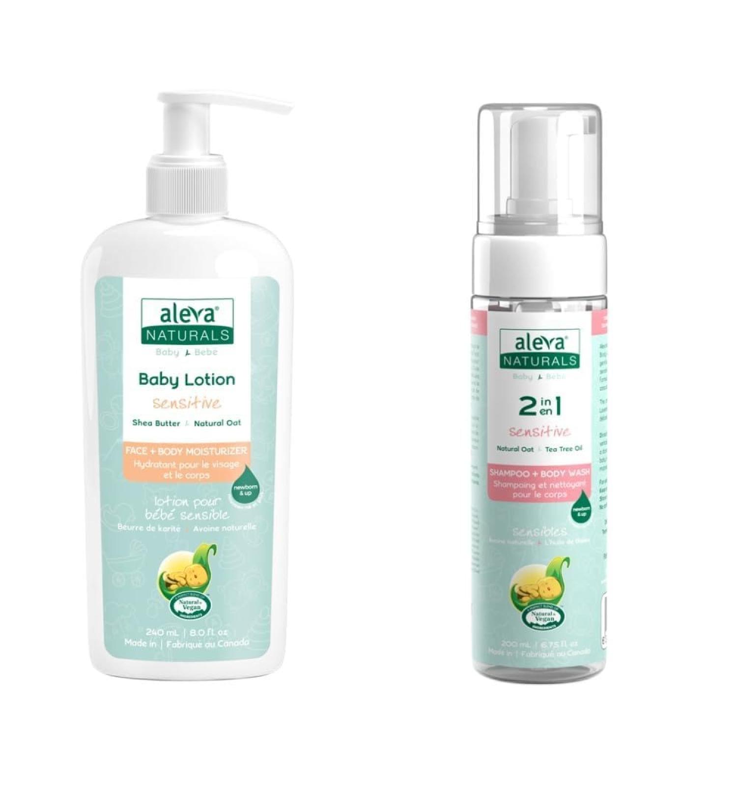 Aleva Naturals Sensitive Skin Baby Care Set for Babies with Dry Skin 2 in 1 Hair & Body Wash 200ml & Daily Soothing Moisturizer 240ml Clear - Buy Online on GoSupps.com