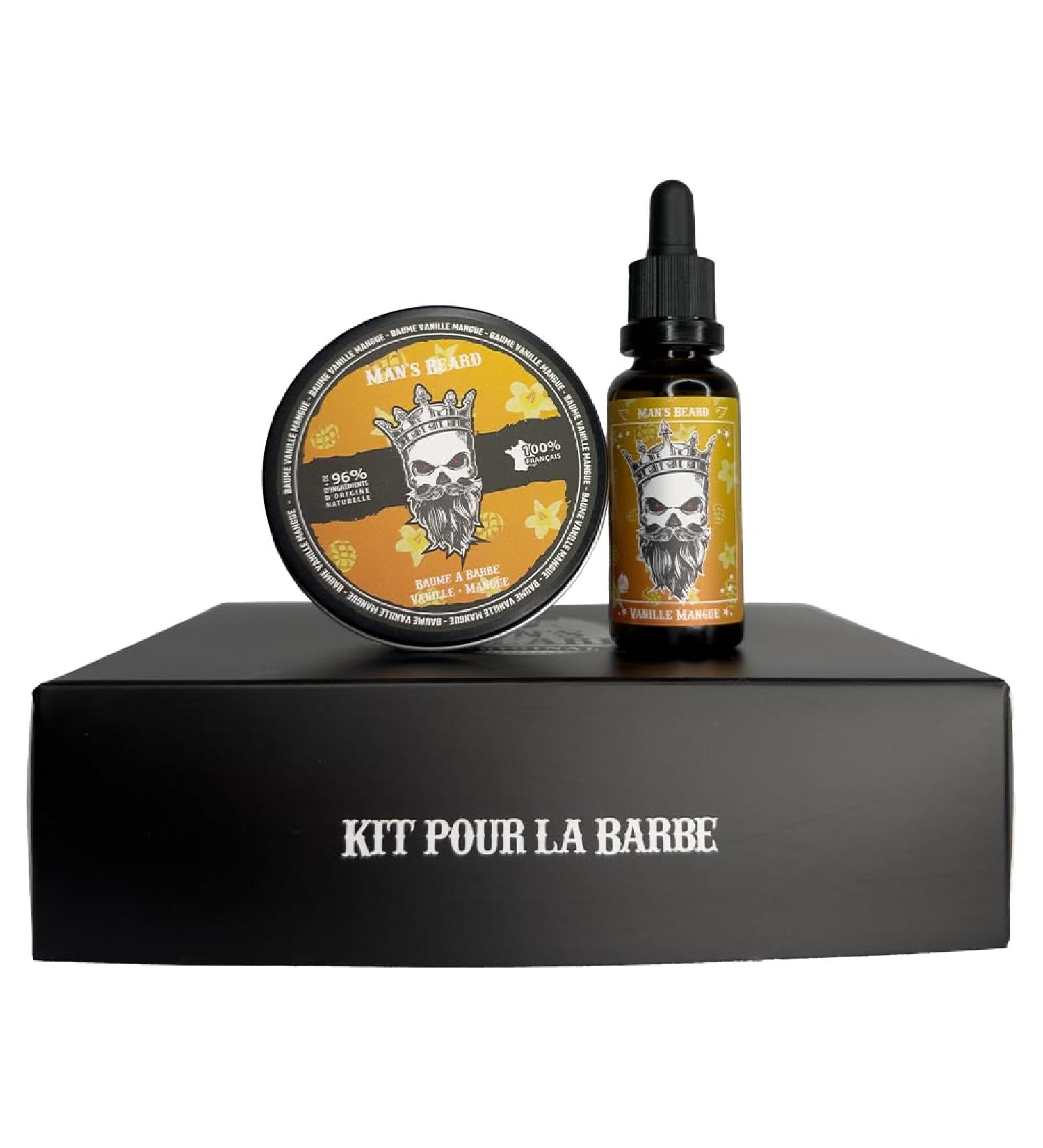 Man's Beard - Beard and Mustache Gift Set - Beard Balm 90 ml and Vanilla Mango Scented Beard Oil 30 ml Natural Ingredients 100% Made in France - Buy Online on GoSupps.com
