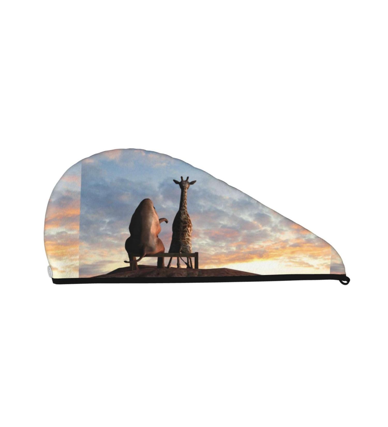 Buy Hair Towel Wrap & Turban - Quick Drying Hair Towel with Button (Elephant Giraffe) - International Shipping Available - Buy Online on GoSupps.com