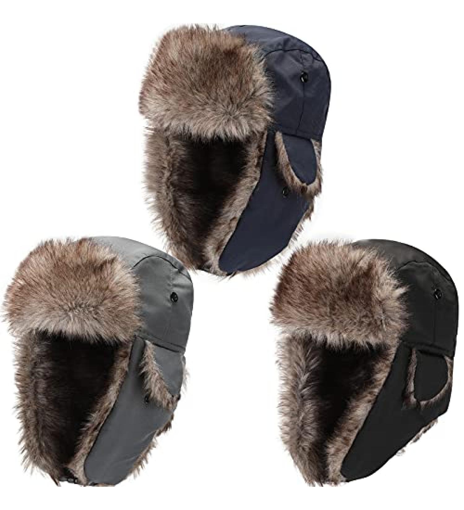 Russian Trapper Ushanka Hats - 3-Piece Set for Men and Women | Winter Bomber Eskimo Hat with Ear Flaps | Windproof and Warm | Classic Style - Buy Online on GoSupps.com