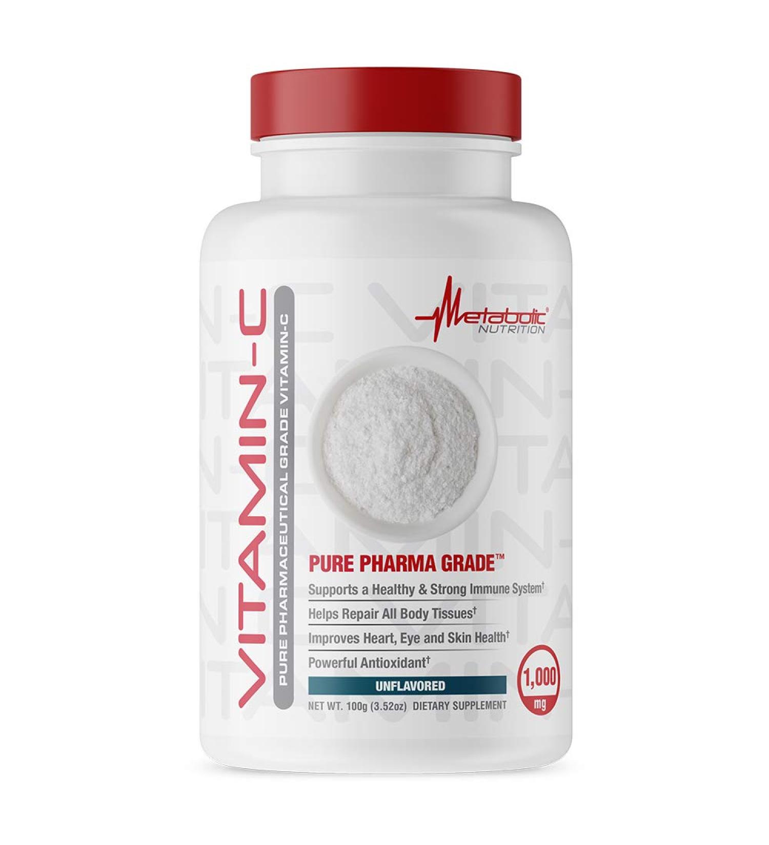 Metabolic Nutrition Vitamin C, 1000mg, Pure Pharma Grade, High Absorption Ascorbic Acid (100 g) - Buy Online on GoSupps.com