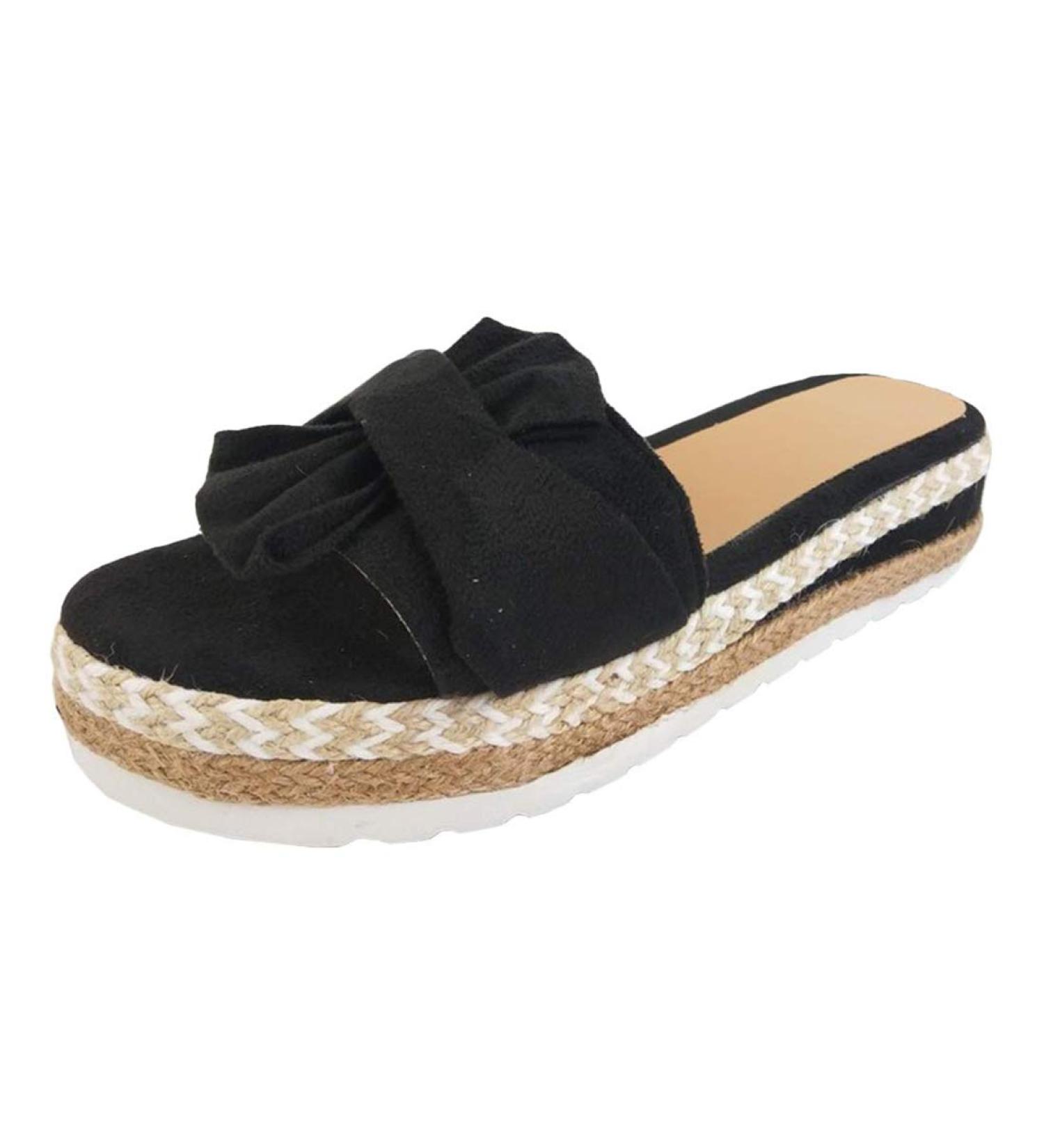 Women's Bow Sandals - Comfortable Platform Slippers for Summer & Beach | Casual Daily Wear (Khaki 40 EU Black 41 EU) - Buy Online on GoSupps.com