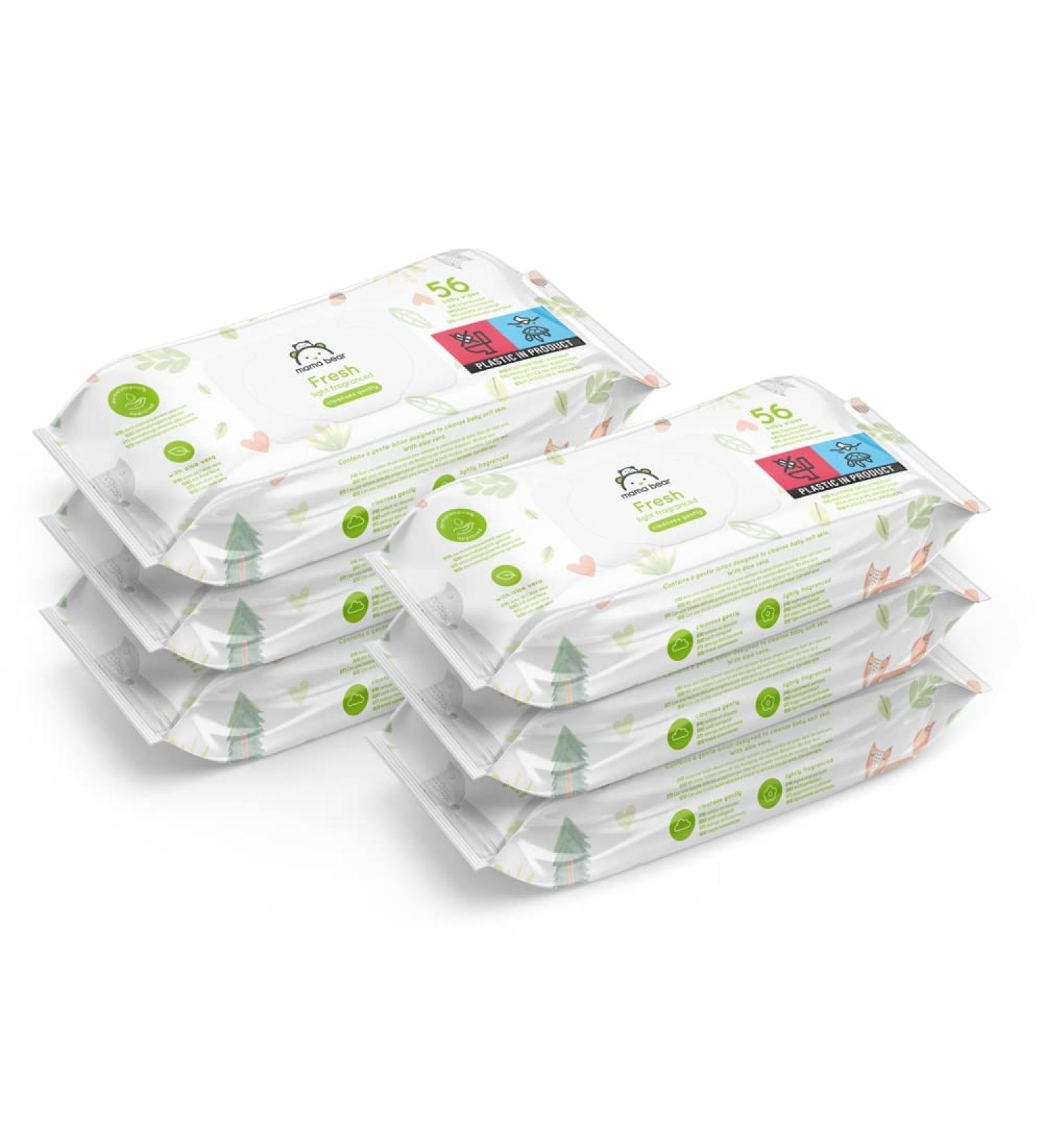 Mama Bear Fresh Baby Wipes - Aloe Vera 336 Count (6 Packs) | Amazon Brand Eco-Friendly & Gentle for Baby's Skin - International Shipping Available - Buy Online on GoSupps.com