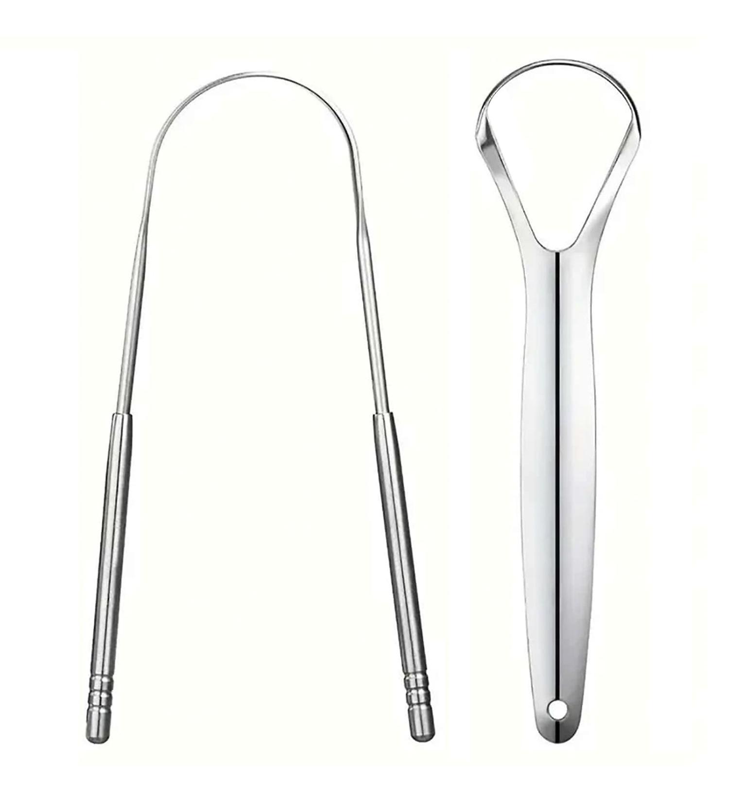 Buy Stainless Steel Tongue Scraper (2 Pack) - Easy Oral Care Tool for Adults | Natural Cotton Bag Included - Buy Online on GoSupps.com