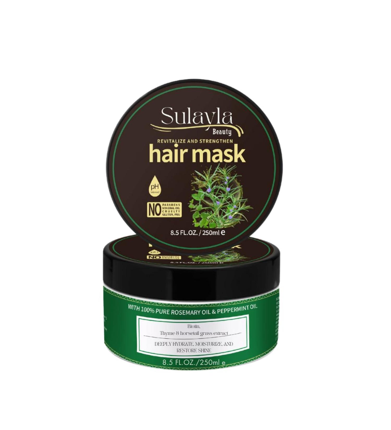 Sulayla Beauty Revitalize and Strengthen Hair Mask - Contains 100% Pure Rosemary and Peppermint Oil - with Biotin - Promotes hair growth - 250ml. - Buy Online on GoSupps.com