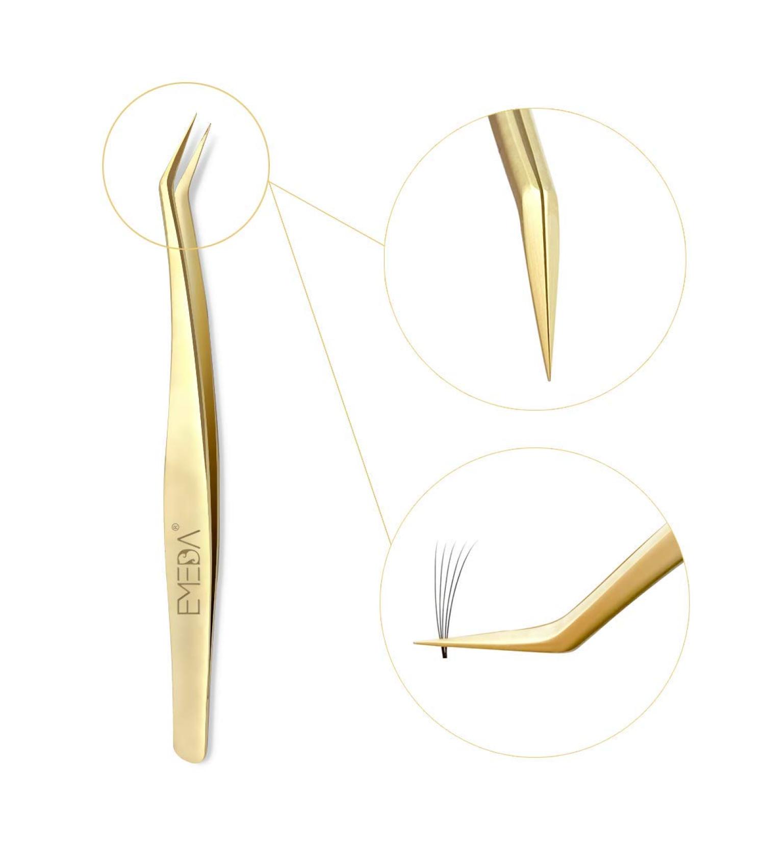 Emeda Gold Volume Tweezers - Precision Curved Pointed Stainless Steel Eyelash Extension Tweezers for 3D-6D Volume - Perfect for False Lash Applications - Buy Online on GoSupps.com