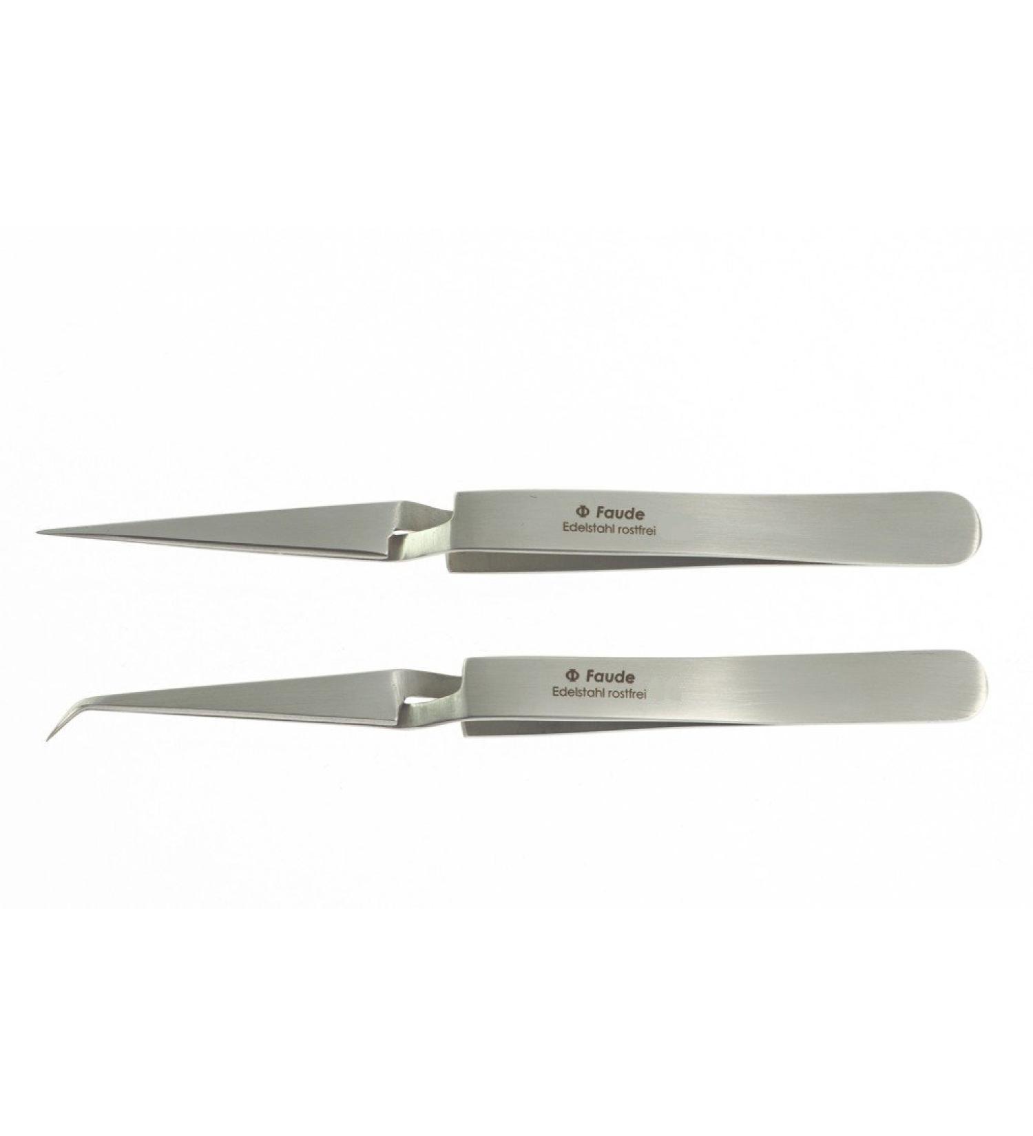 Faude holding tweezers set straight and curved 12cm stainless steel