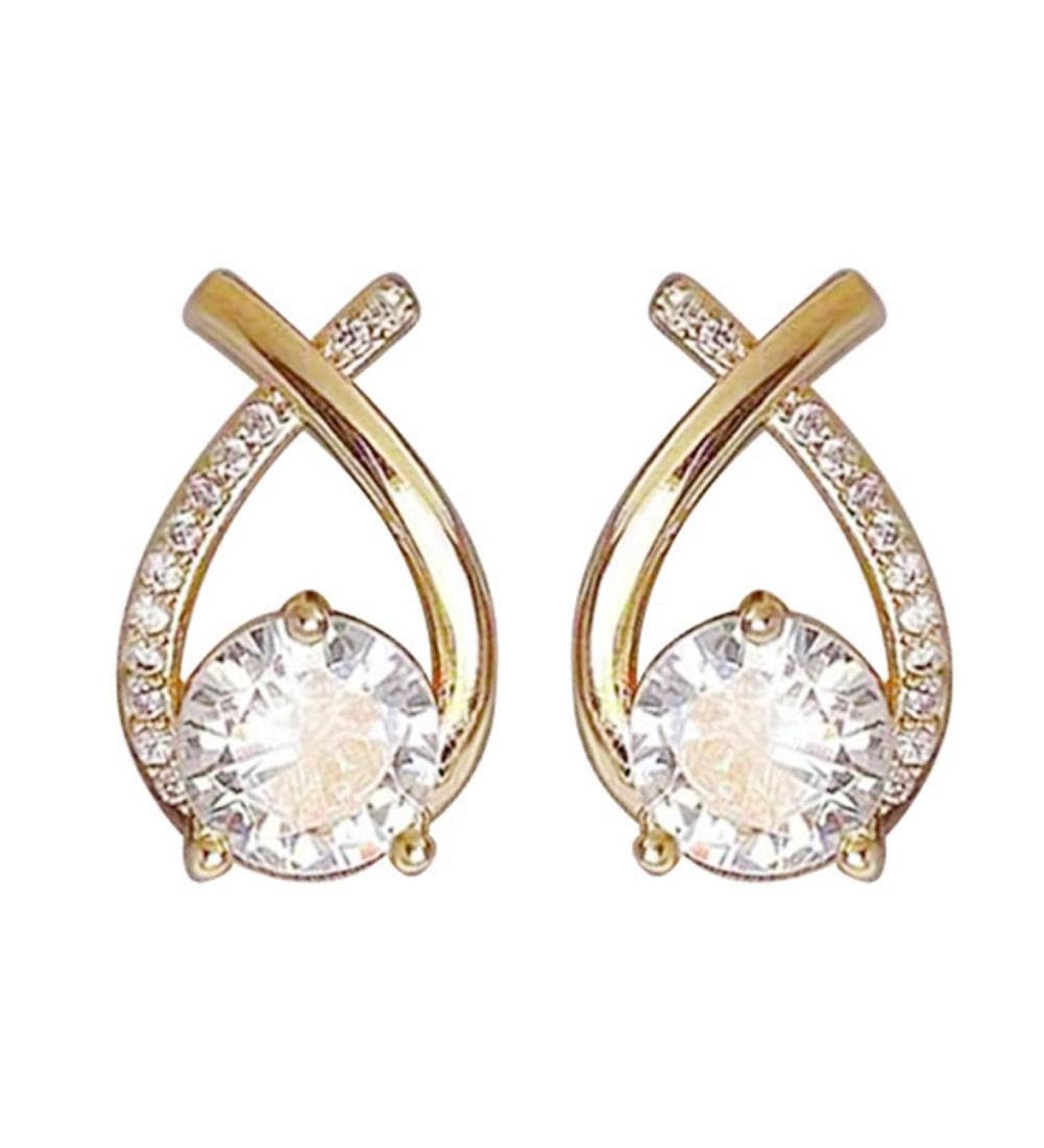 Fashionable Gold-Colored Cross Earrings - Sparkling Zirconia Jewelry Gifts for Women & Girls | Elegant Crystal Style - Buy Online on GoSupps.com