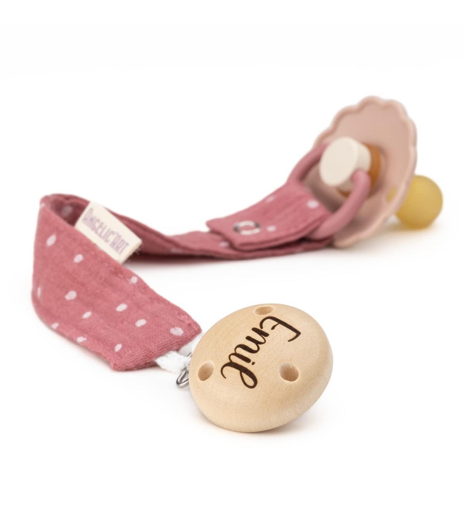 AngelicArt Pacifier Strap with Engraved Name - Personalized Baby Gift for Boys & Girls - Large Color Selection (Old Pink Dotted) - Shop Now! - Buy Online on GoSupps.com