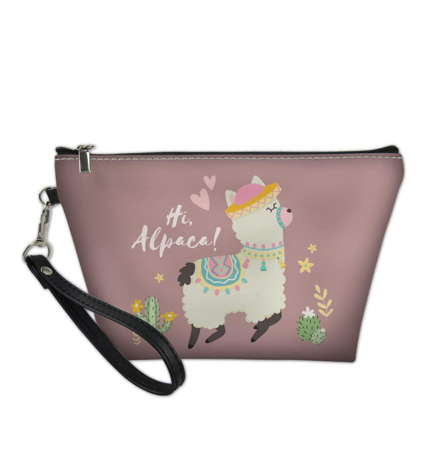 POLERO Funny Alpaca Print Cosmetic Bag - PU Leather Toiletry Organizer for Women | Travel Case & Perfect Gift - Buy Online on GoSupps.com