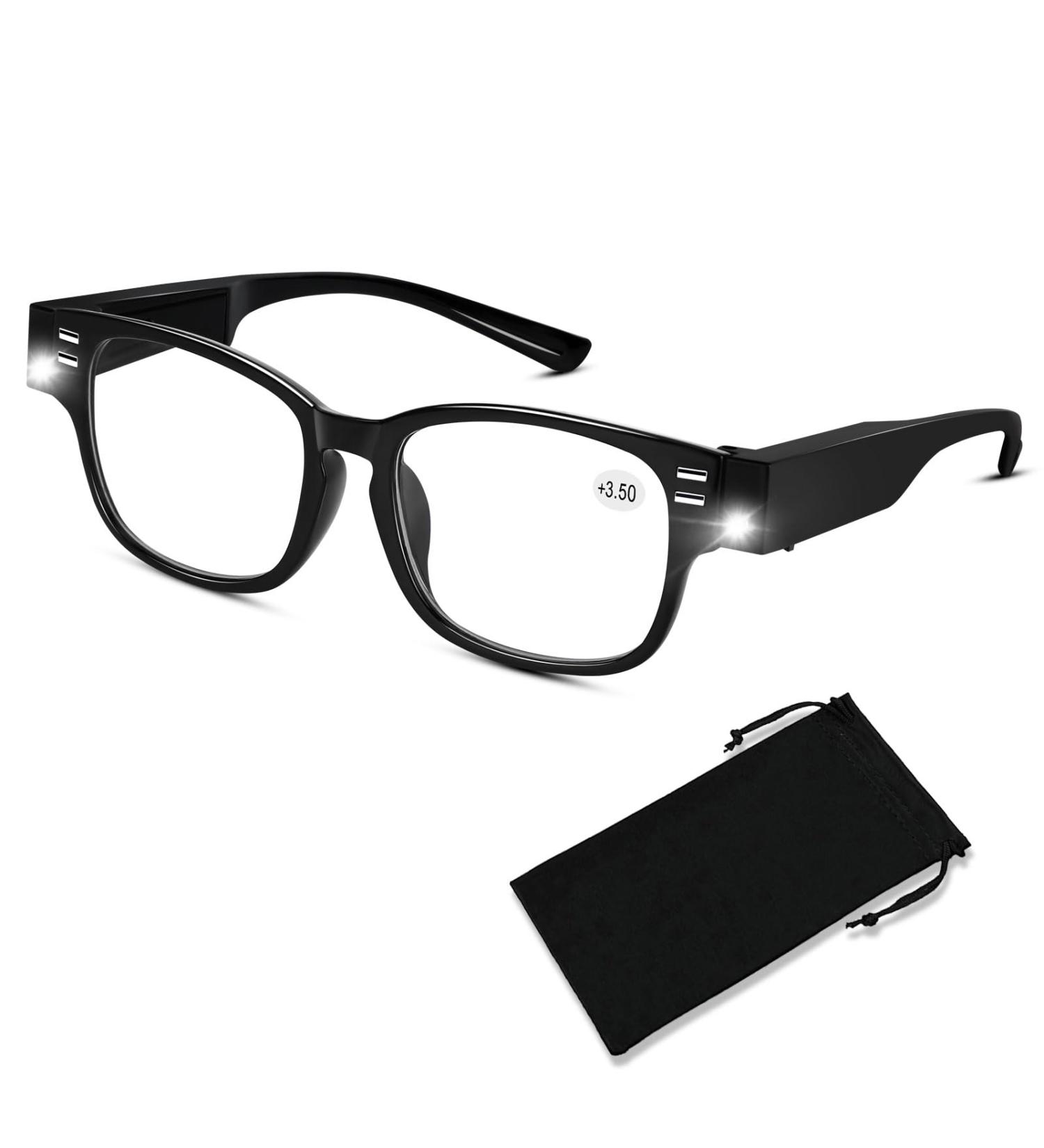 Buy LED Reading Glasses with Lights - Blue Light Blocking & Magnifying Eyewear | Nighttime Reader +3.5 +350 - Buy Online on GoSupps.com