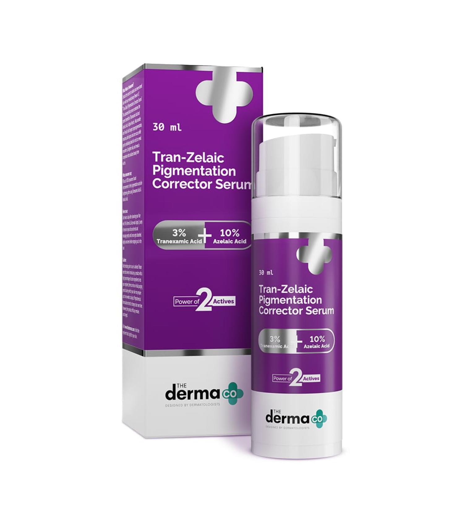 Derma Co. Tran-Zelaic Pigmentation Serum - 3% Tranexamic Acid & 10% Azelaic Acid - 30g - Best for Hyperpigmentation & Skin Brightening - Buy Online on GoSupps.com