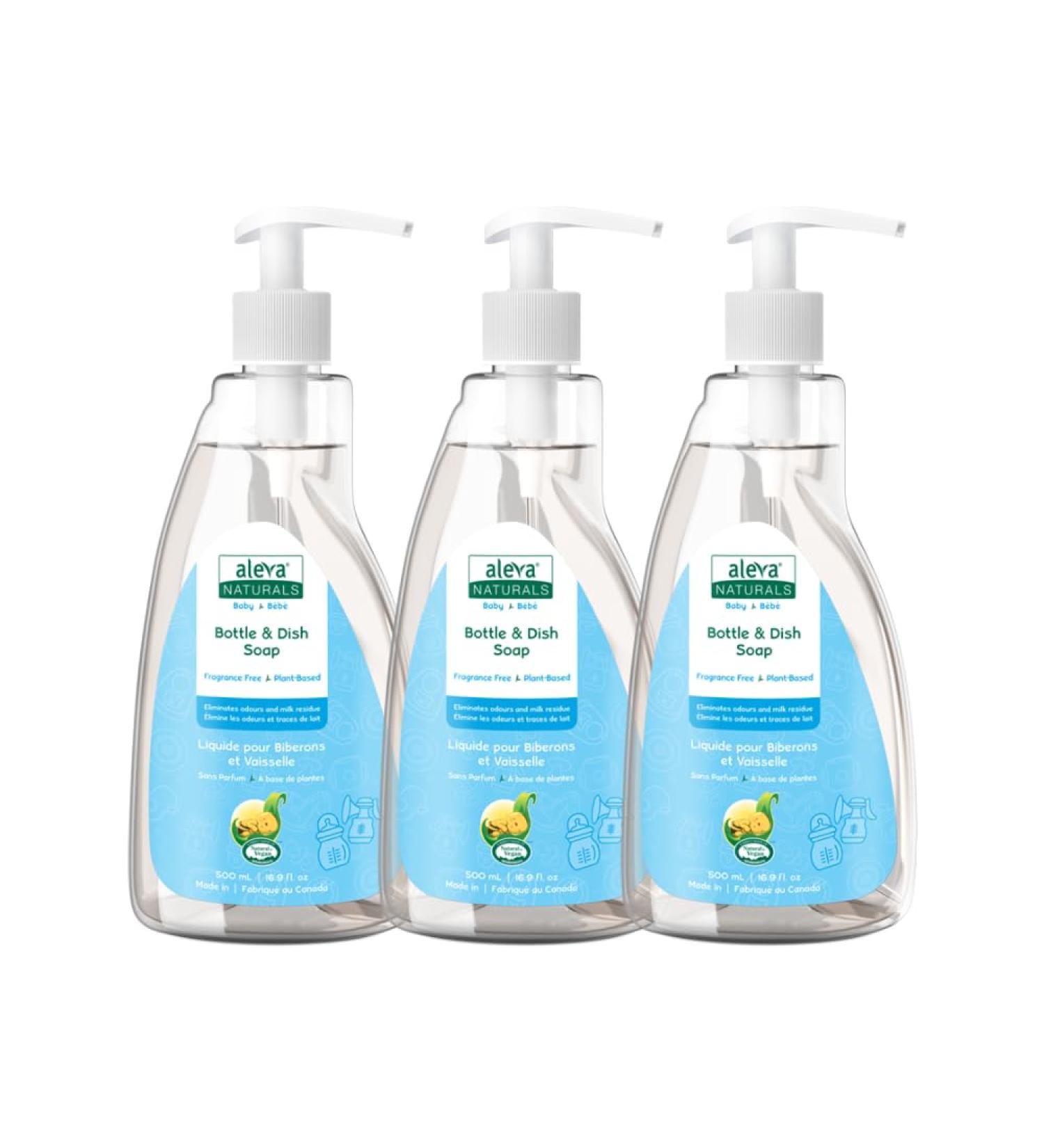 Aleva Naturals Hypoallergenic Bottle and Dish Wash Liquid - Plant-Based and Fragrance-Free Formula Dish Soap to Clean Baby Feeding Cups and Breast Pumps- 1.5L PACK (500ml x 3) - Buy Online on GoSupps.com