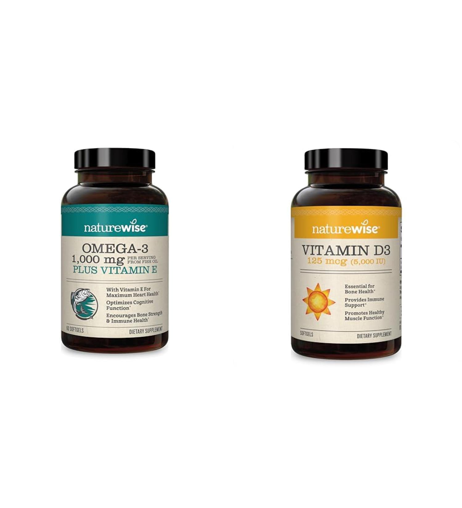 NatureWise High-Potency 1000mg Omega 3 with 600mg EPA 400mg DHA & Vitamin E & Vitamin D3 5000iu (125 mcg) Healthy Muscle Function and Immune Support - Buy Online on GoSupps.com