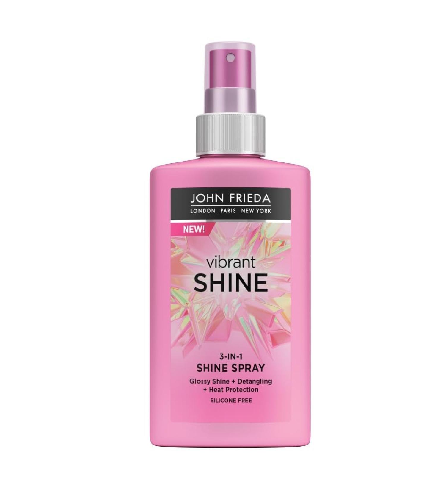 John Frieda Vibrant Shine 3-in-1 Weightless Glossing Spray 150 ml with Heat Protection Silicone-Free Detangling Mist for Mirror-Like Radiance