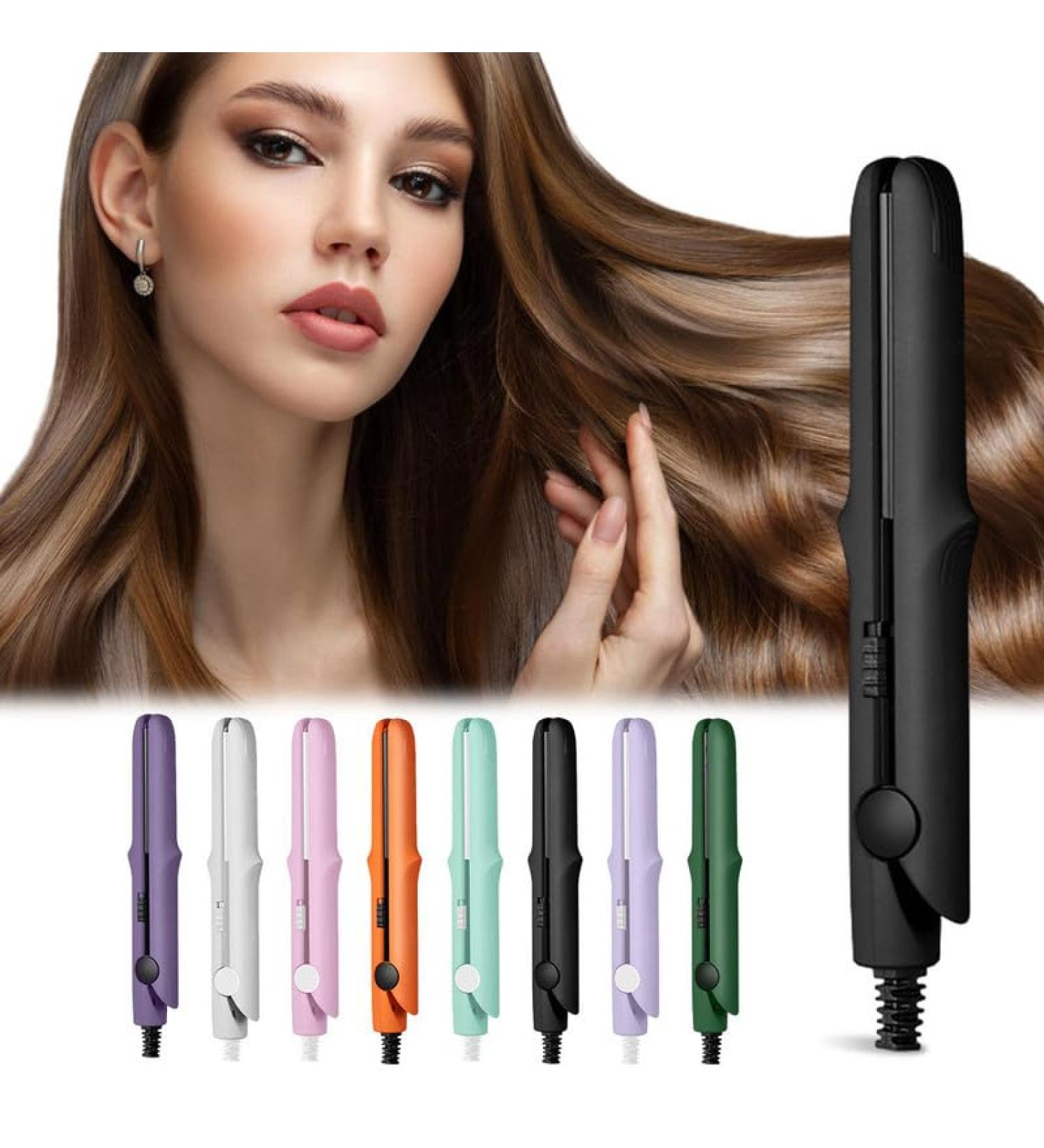 Upgraded 2-in-1 Mini Curling Wand & Flat Iron for Women - Portable Travel Hair Straightener & Curler for Short Hair (Gray - Buy Online on GoSupps.com