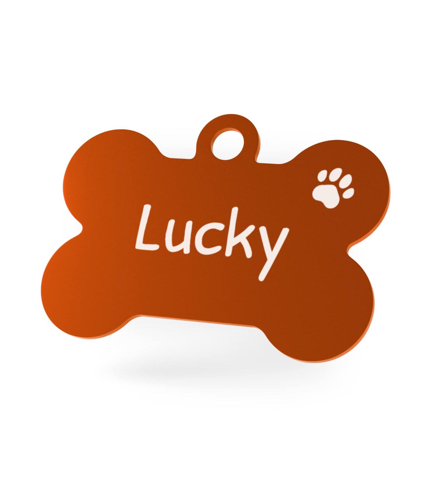 ENGRAVO Large Orange Dog Tag Bone 38mm - Custom Engraved Pet ID Tag with 2 Key Rings - Buy Online on GoSupps.com