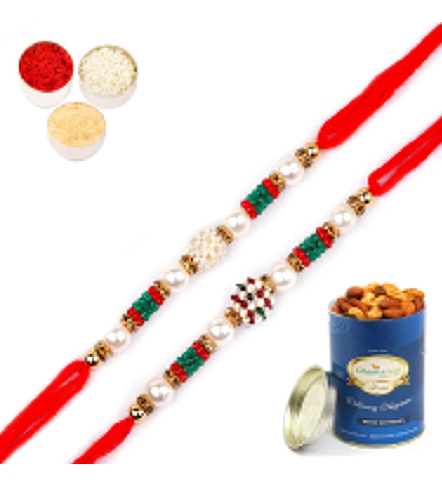 Ghasitaram Gifts Rakhi for Brother Rakhis Online - Set of 2-6423 Rakhis with 100 GMS of Dryfruits Mix Can Rakhi Set with 100 gms of Dryfruits Mix Can - Buy Online on GoSupps.com