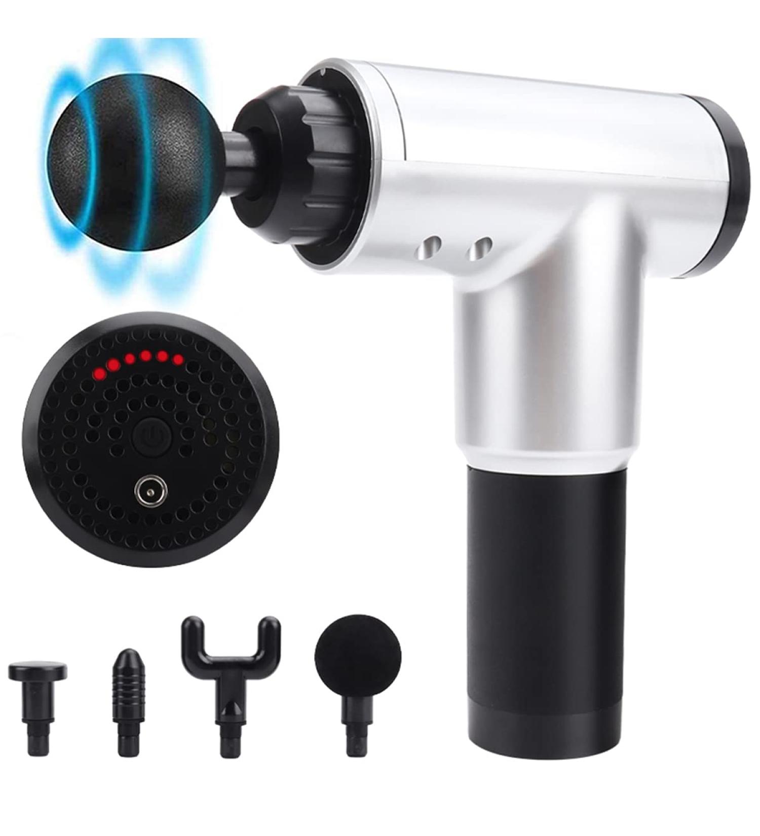 Hand-Held Electric Percussion Massager for Deep Tissue Pain Relief - 6 Speed Automatic Massage Machine (Silver) - Buy Online on GoSupps.com