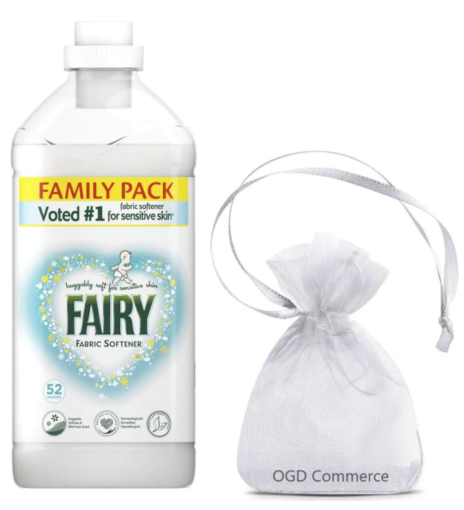 Fairy Original Fabric Softener 52washes 1.82L Family Pack Fabric Conditioner Huggably Soft for Sensitive Skin + Our Gift for You: Organza Bag Size: 9x7x0.1cm - Buy Online on GoSupps.com