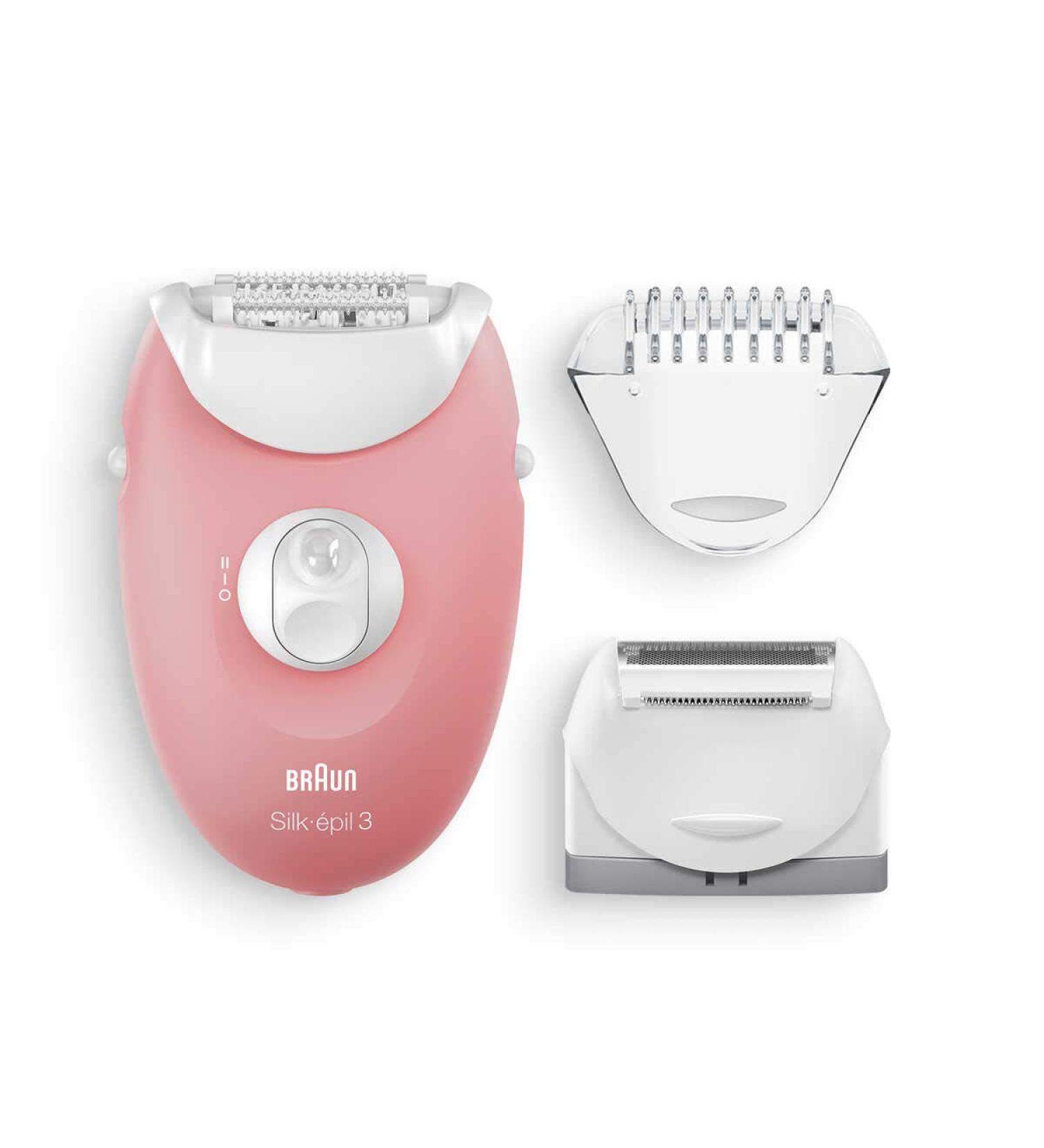 Braun Silk- pil 3 Beauty Set - Epilator for Women | Hair Removal Trimmer and Massage Attachments | Model 3-440 - Flamingo/White - Buy Online on GoSupps.com