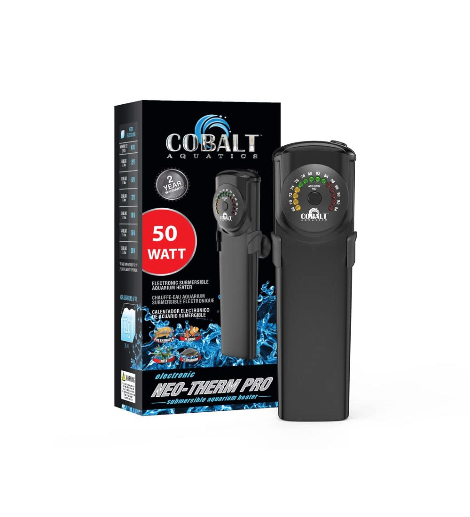 Cobalt Aquatics Neo-Therm Pro 50W Aquarium Heater - Fully-Submersible Thermostat for Freshwater and Saltwater Tanks - Shatterproof Design - Up to 12 Gallons - Black - Buy Online on GoSupps.com