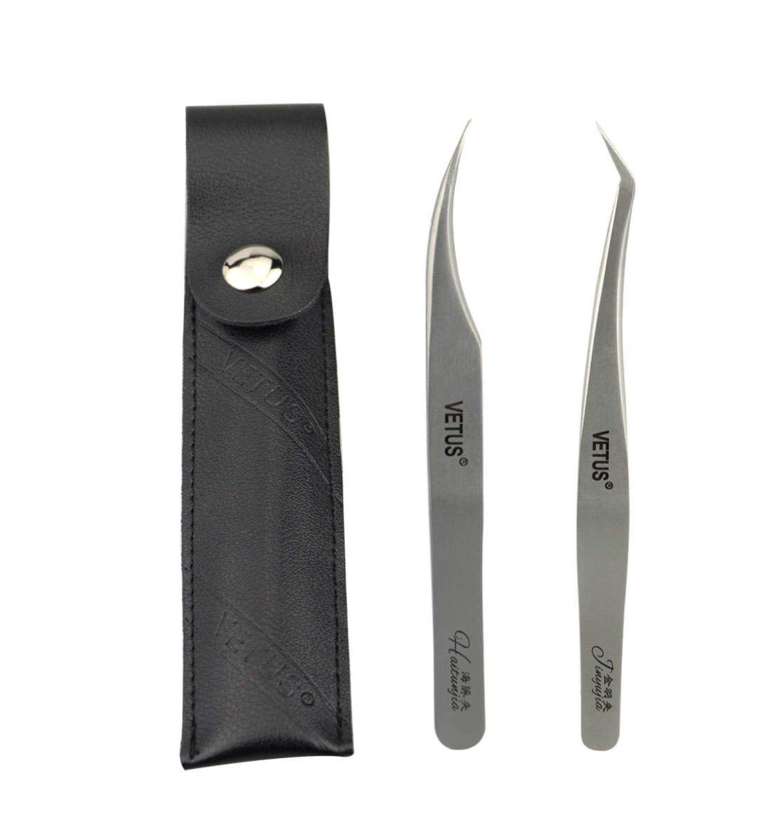 VETUS Eyelash Extension Tweezers Set - Dolphin-shaped Curved Tip, Professional Volume & Classic Tweezers with Leather Sheath (Jinyujia & Haitunjia) - 2 Pcs - Buy Online on GoSupps.com