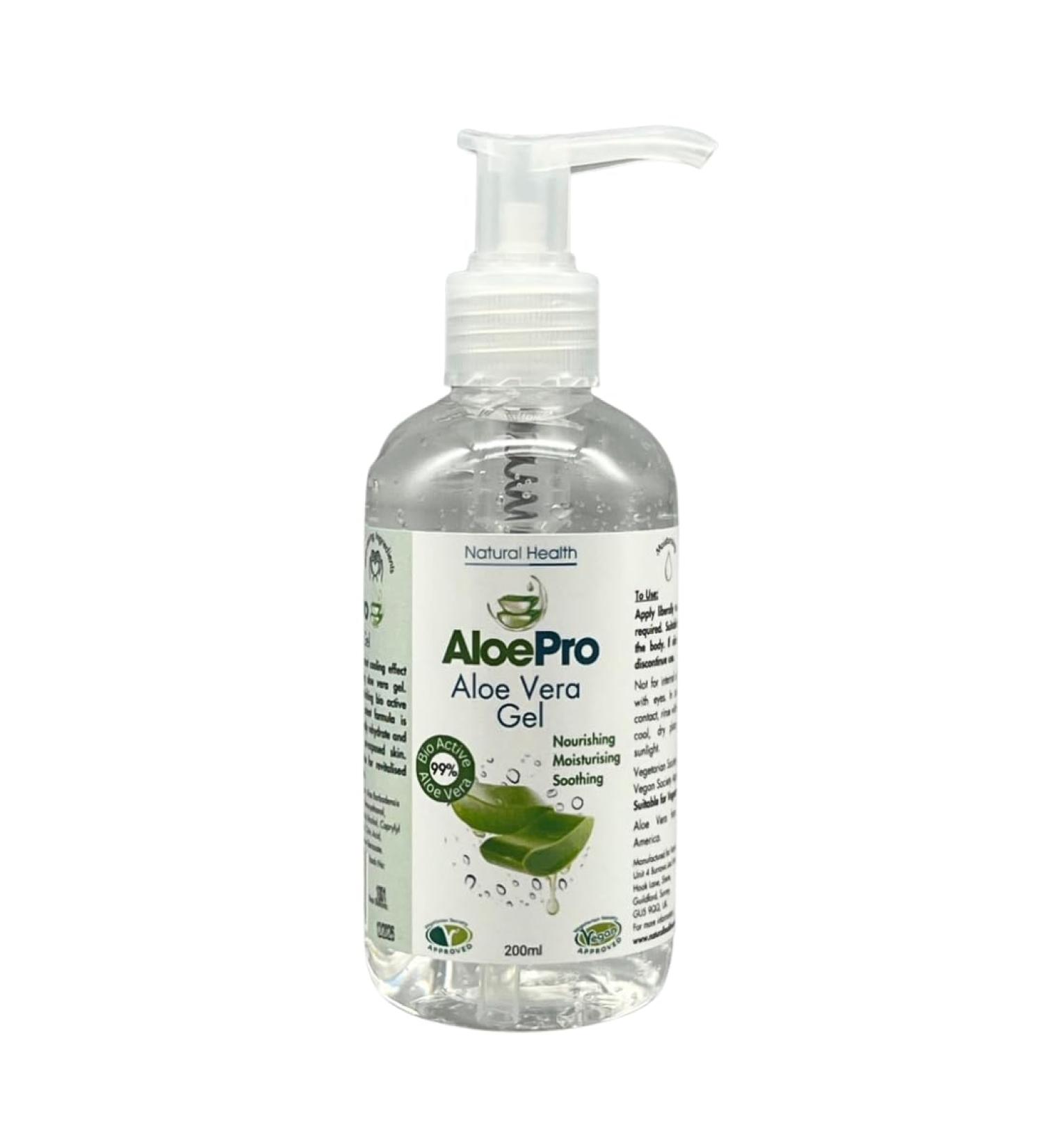 Aloe Pro Pure Vegan Aloe Vera Gel 200ml - Natural Cooling Moisturising and Soothing in Dispenser Bottle (1) - Buy Online on GoSupps.com