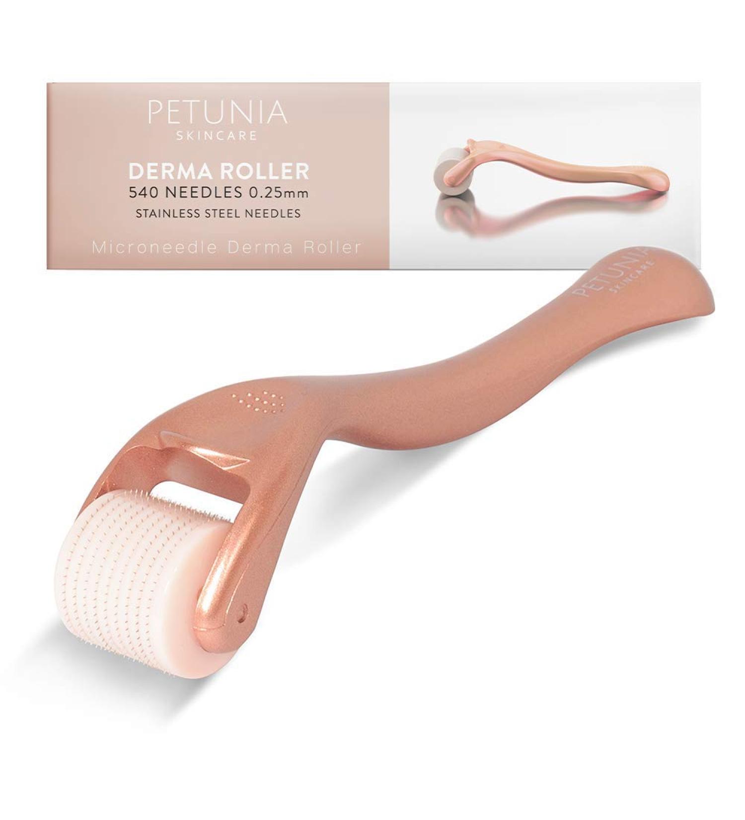 Rose Gold Derma Roller 0.25mm 540 Stainless Steel Needles for Face - Microdermabrasion Tool + Free Storage - Buy Online on GoSupps.com