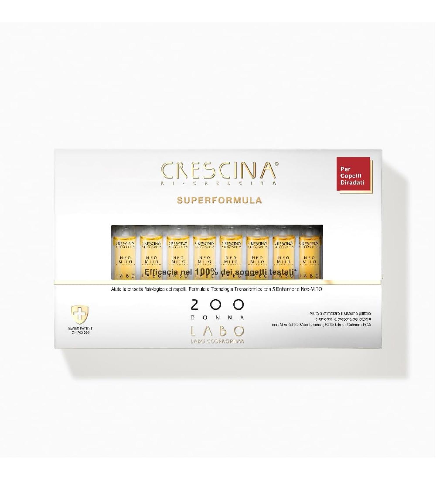 Crescina Transdermic SUPER FORMULA Re-pousse Traitement de la Chute et Amincissement des Cheveux 200 Femme 20 Ampoules