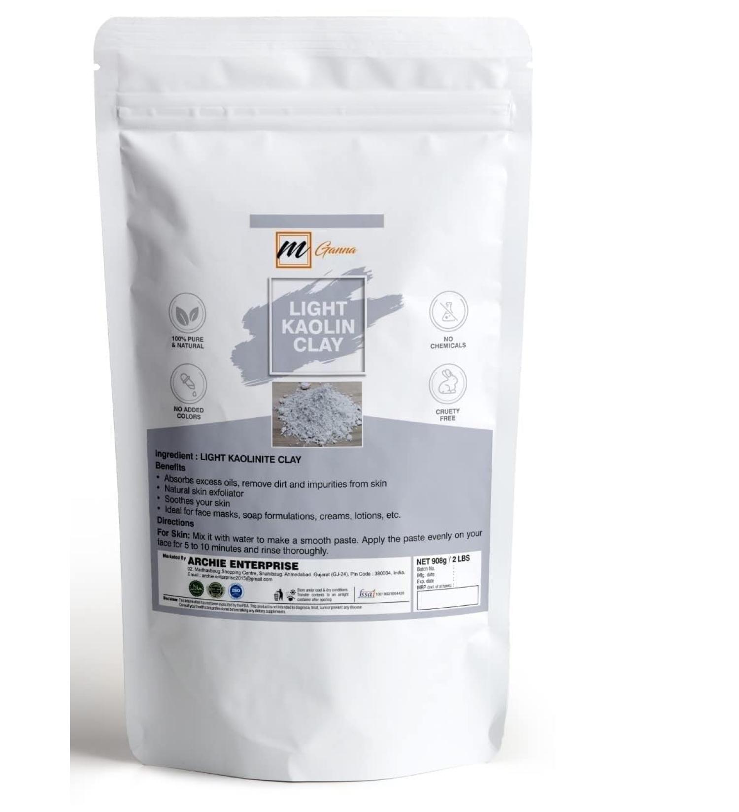 mGanna 100% Natural Light Kaolin Clay Powder 2 LBS / 908 GMS for Facial Masks Creams Face Masks and Soap Making - Buy Online on GoSupps.com