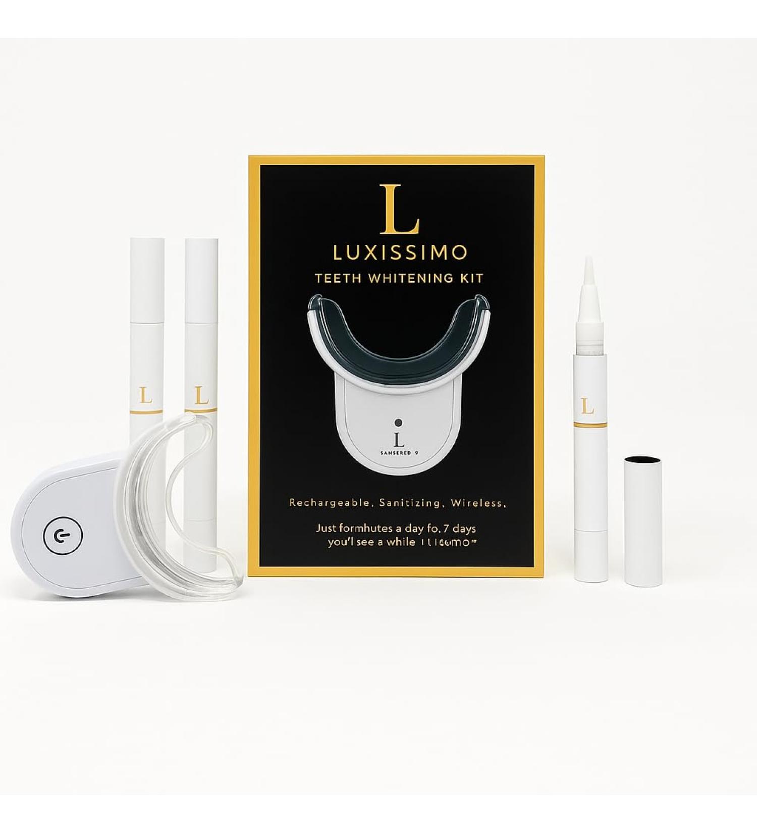 Luxissimo Professional LED Teeth Whitening Kit with 3 Whitening Pens Rechargeable Wireless Device UV-Activated Technology 15 Min Daily Treatment with Shade Guide - Buy Online on GoSupps.com
