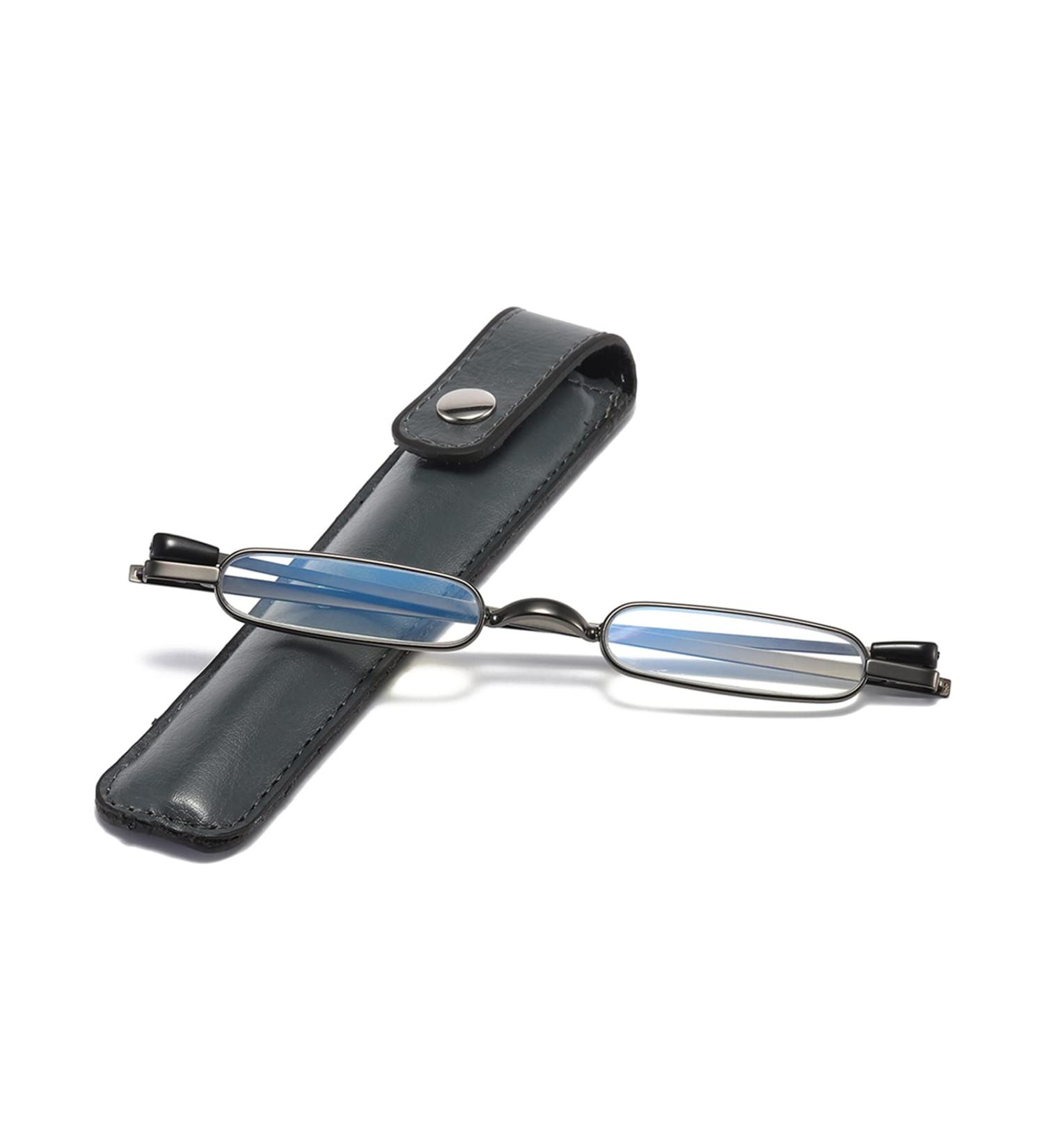 Hubeye Mini Reading Glasses Ultra thin Metal Lightweight Portable Anti-Blue Light Reader with Glasses Holster +1.0 1022 - Grey 1.0 Dioptres - Buy Online on GoSupps.com