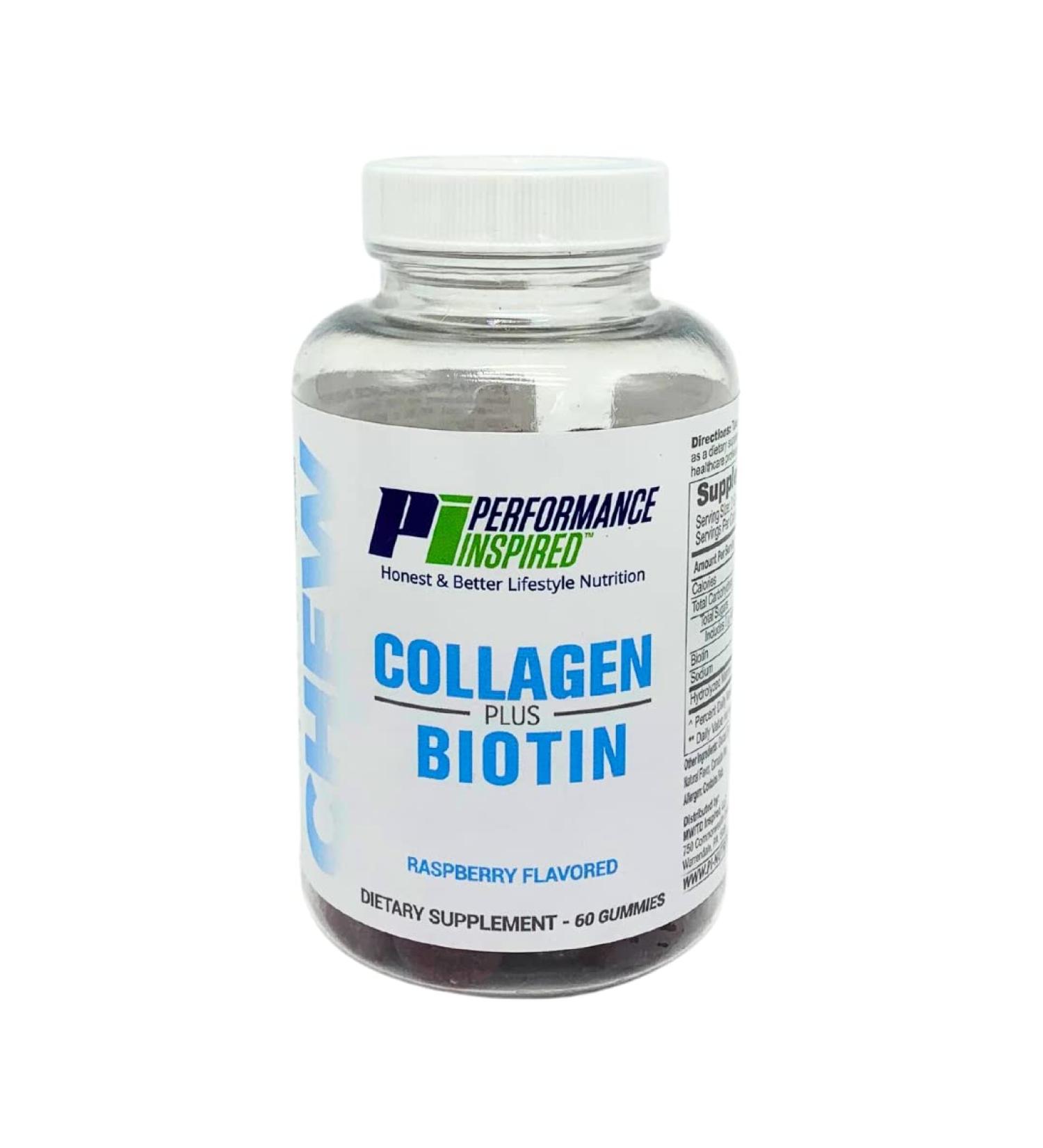 PERFORMANCE INSPIRED Nutrition Collagen + Biotin Gummies Hydrolyzed Marine Collagen Supports Hair Skin & Nails Raspberry Flavor 60 Count - Buy Online on GoSupps.com
