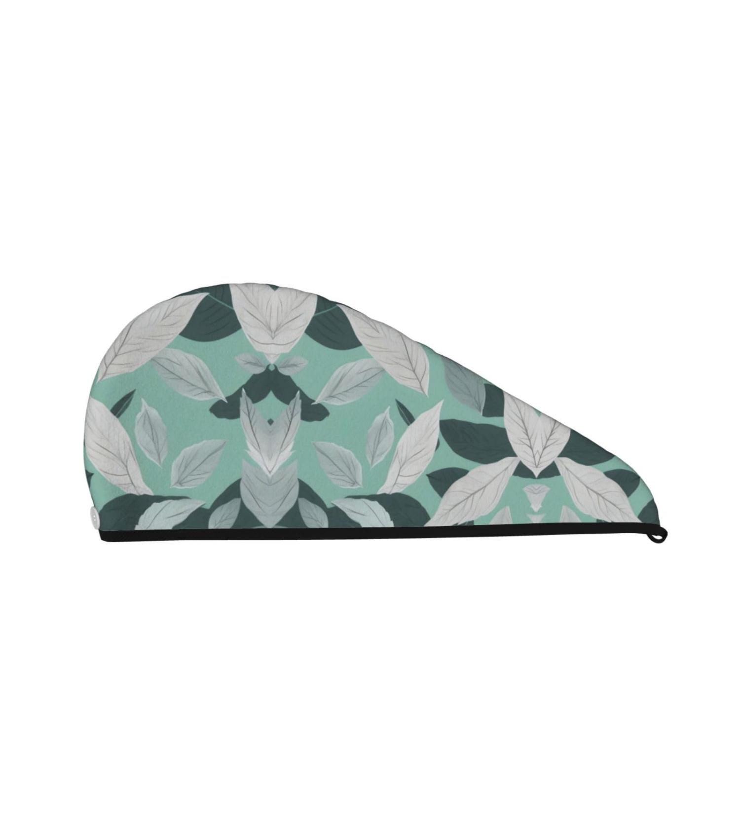 Mint Gray Leaves Coral Velvet Hair Cap | Quick-Dry Hair Towel Wrap for Travel & Home | Ideal for Women & Men - Buy Online on GoSupps.com