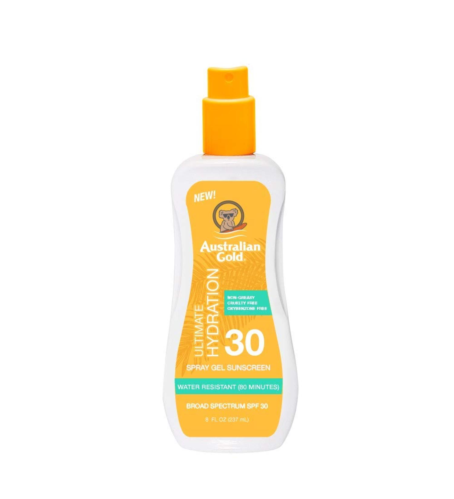 Buy Australian Gold SPF 30 Spray Gel Sunscreen - Moisturizing Hydrating Oxybenzone Free Water Resistant | 8 Ounce - Cruelty-Free & Non-Greasy - Buy Online on GoSupps.com