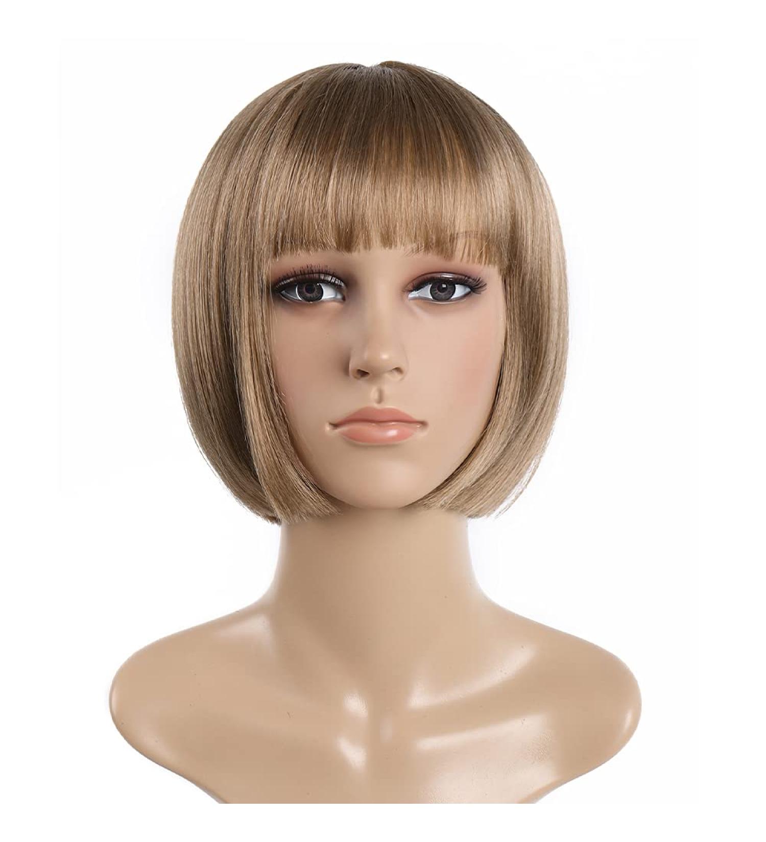 Bob Wig SYXLCYGG Brown Short Wigs With Bangs Flame Retardant 10"Straight Silky Fluffy Womens Hair Wigs Synthetic Black Girl Daily (Free Wig Cap) 10"Flame Retardant Wig-Ash Blonde - Buy Online on GoSupps.com