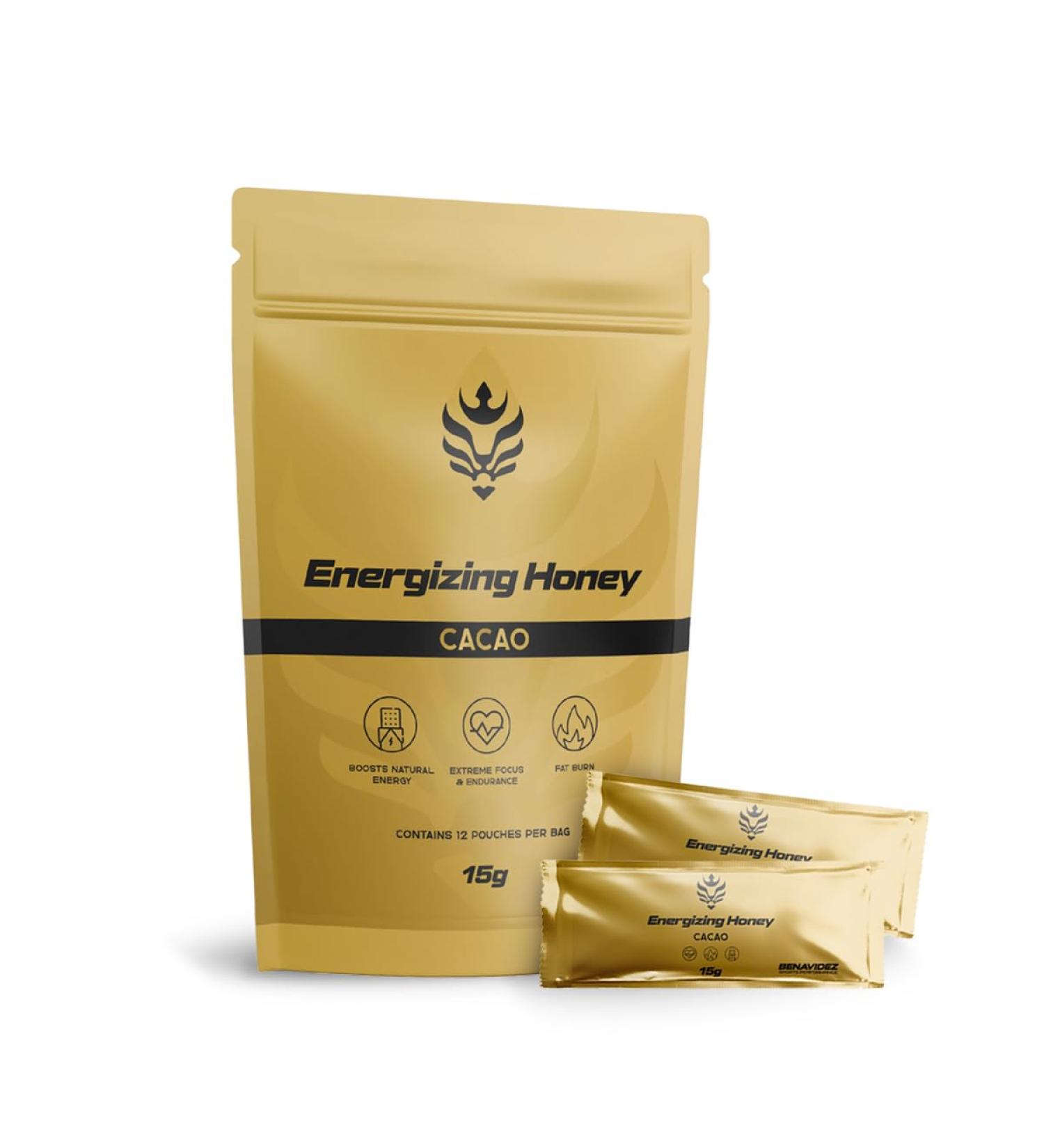 Benavidez Energizing Honey + Cacao Gel - 12 15 g Single-Serve Pouches | Raw Honey & 3.6 g Cacao with L-Carnitine Taurine B-Vitamins | Natural Endurance Fuel | Caffeine Free - Buy Online on GoSupps.com