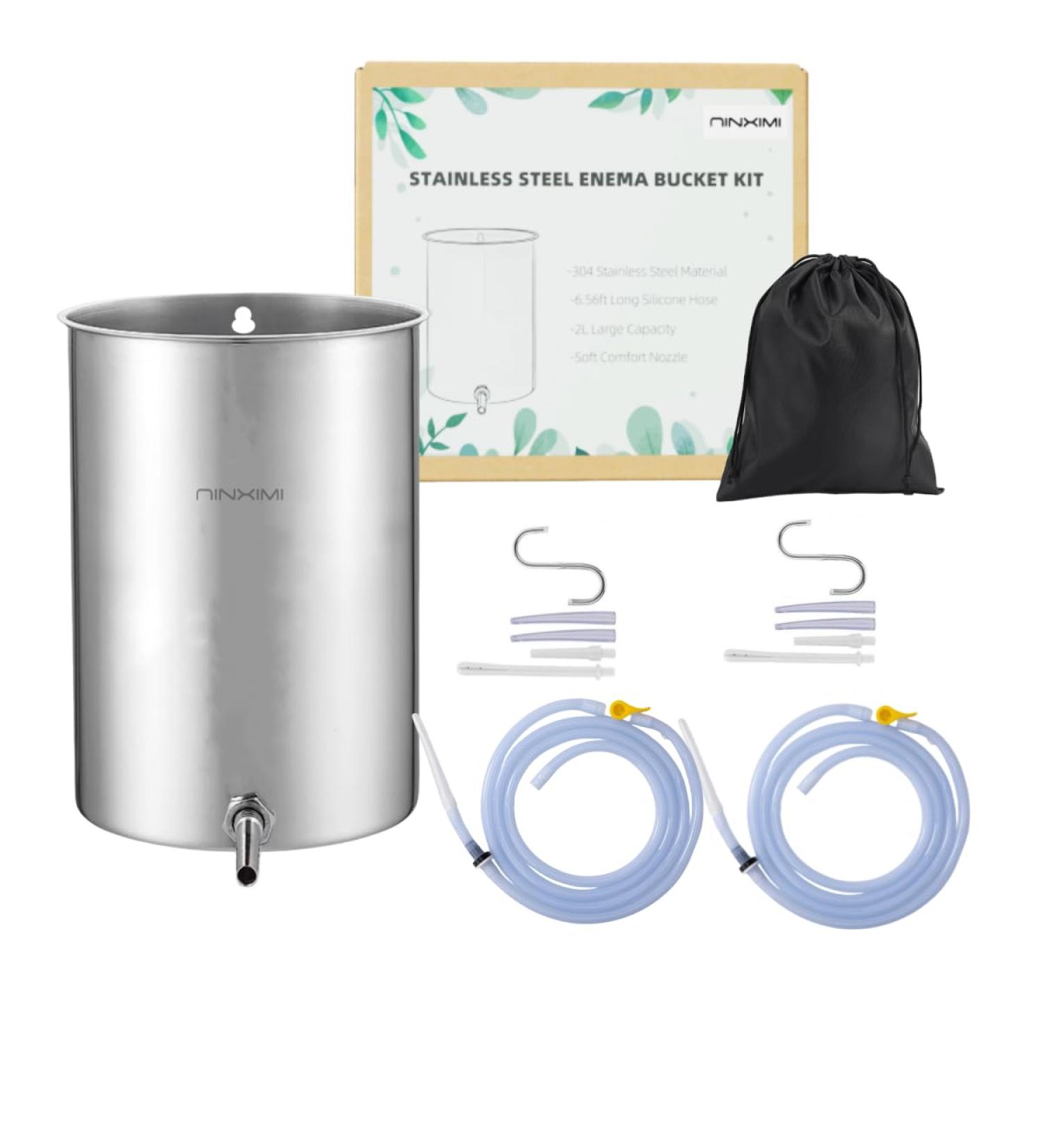 Buy Reusable Enema Kit | 304 Stainless Steel Bucket 2L Capacity & Silicone Hoses for Effective Colon Cleansing - Men & Women - Buy Online on GoSupps.com