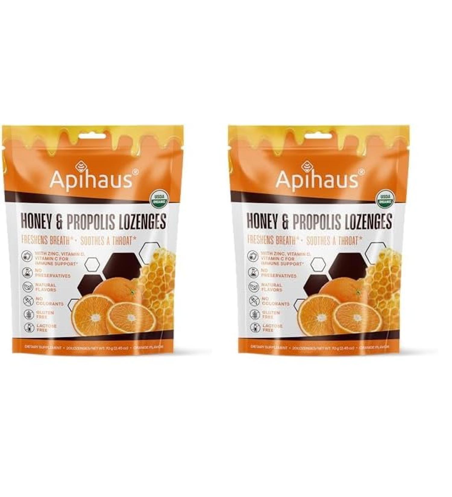Honey Propolis Lozenges - Orange Flavor Throat Soothing & Immune Support with Vitamin C D & Zinc | 20 Count Pack of 2 - Freshens Breath - Buy Online on GoSupps.com