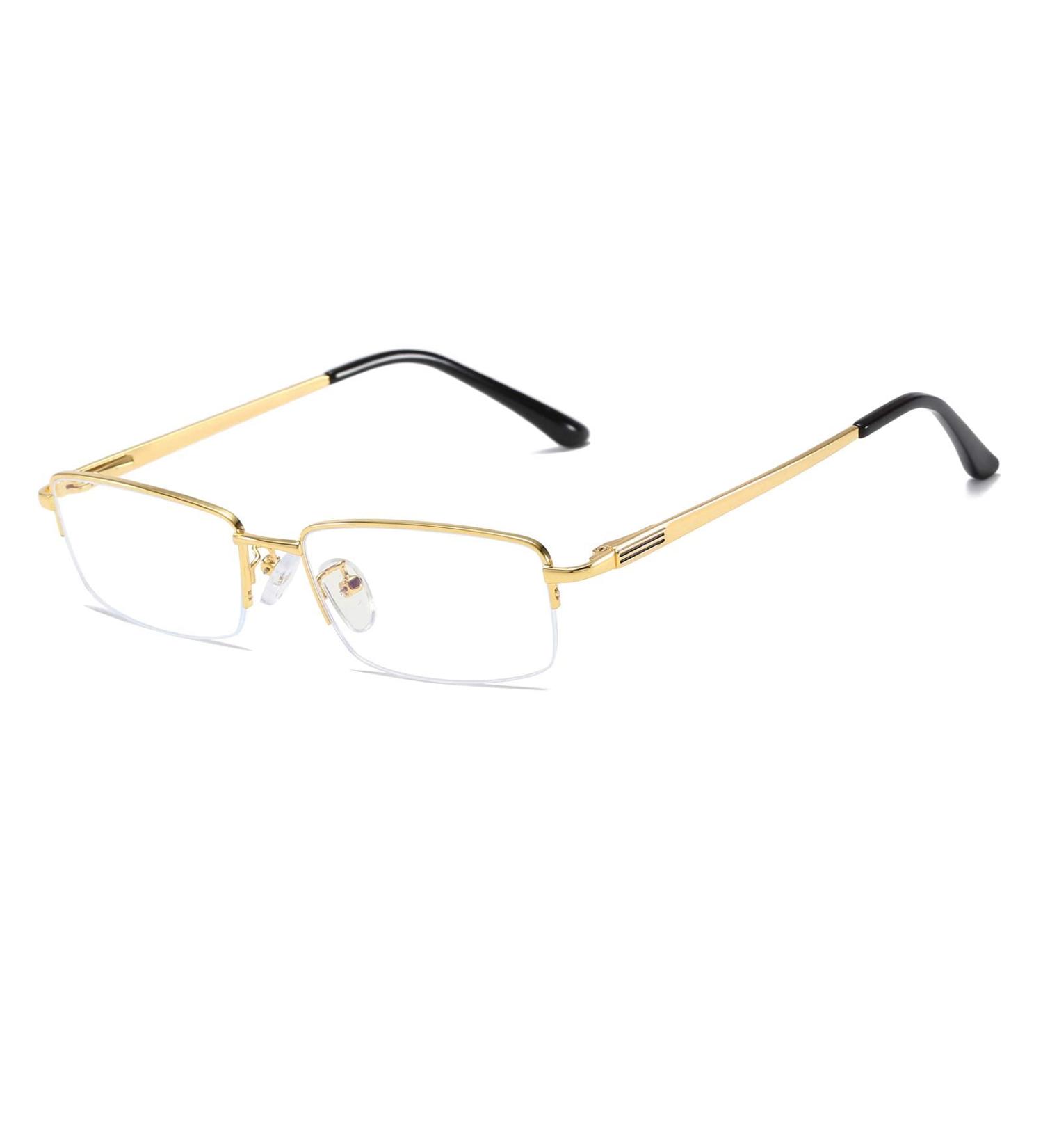 Half Rimless Metal Blue Light Blocking Glasses - Shiny Gold Frames | Business Eyewear with 1.26in Lens Height - Buy Online on GoSupps.com
