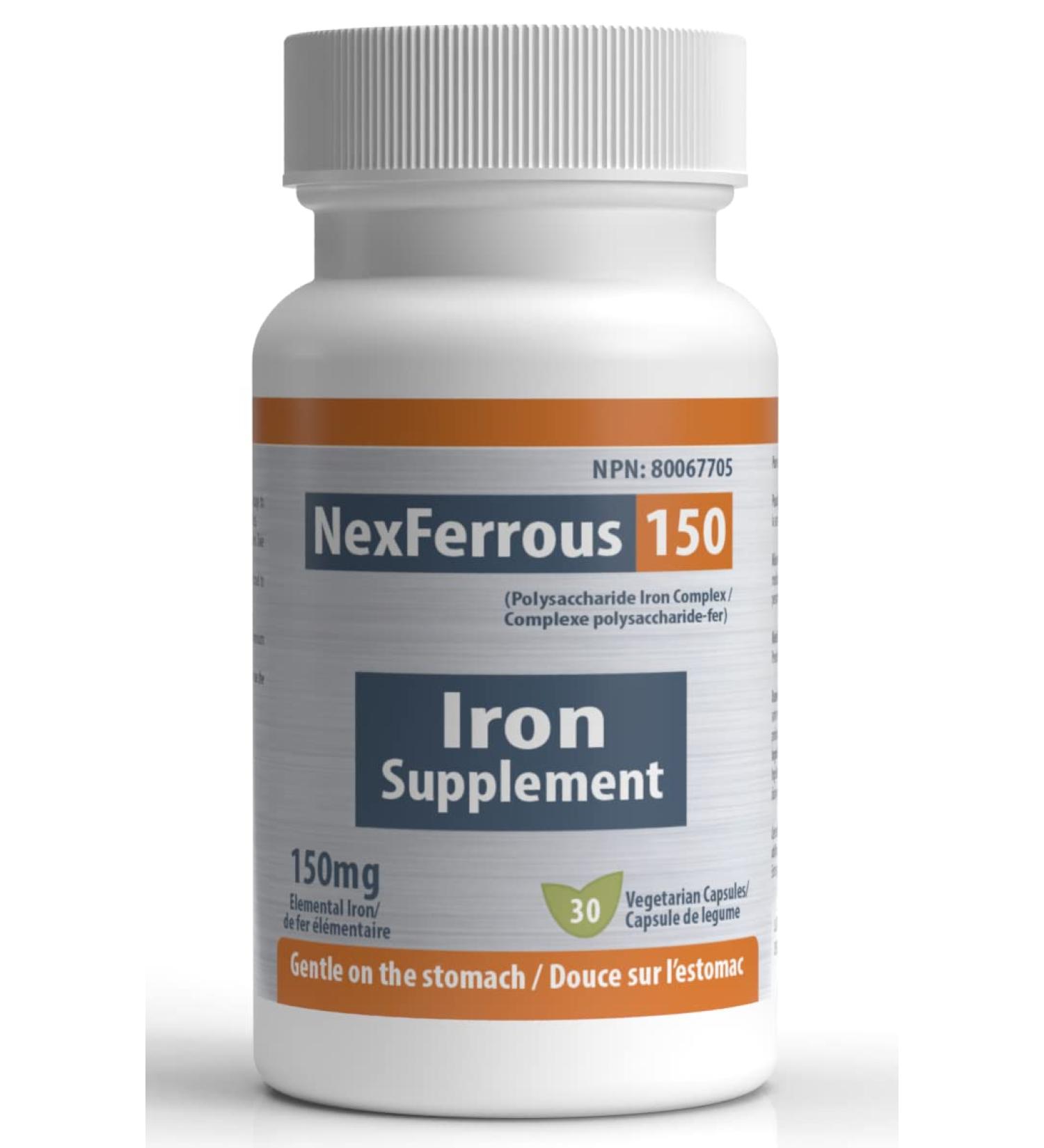 NexFerrous 150 mg | Vegan Iron Supplement | Prevention & Treatment of Iron Deficiency Anemia | Gentle on the Stomach | Easy Absorption | High Potency | 150 mg per capsule | 30 Capsules - Buy Online on GoSupps.com