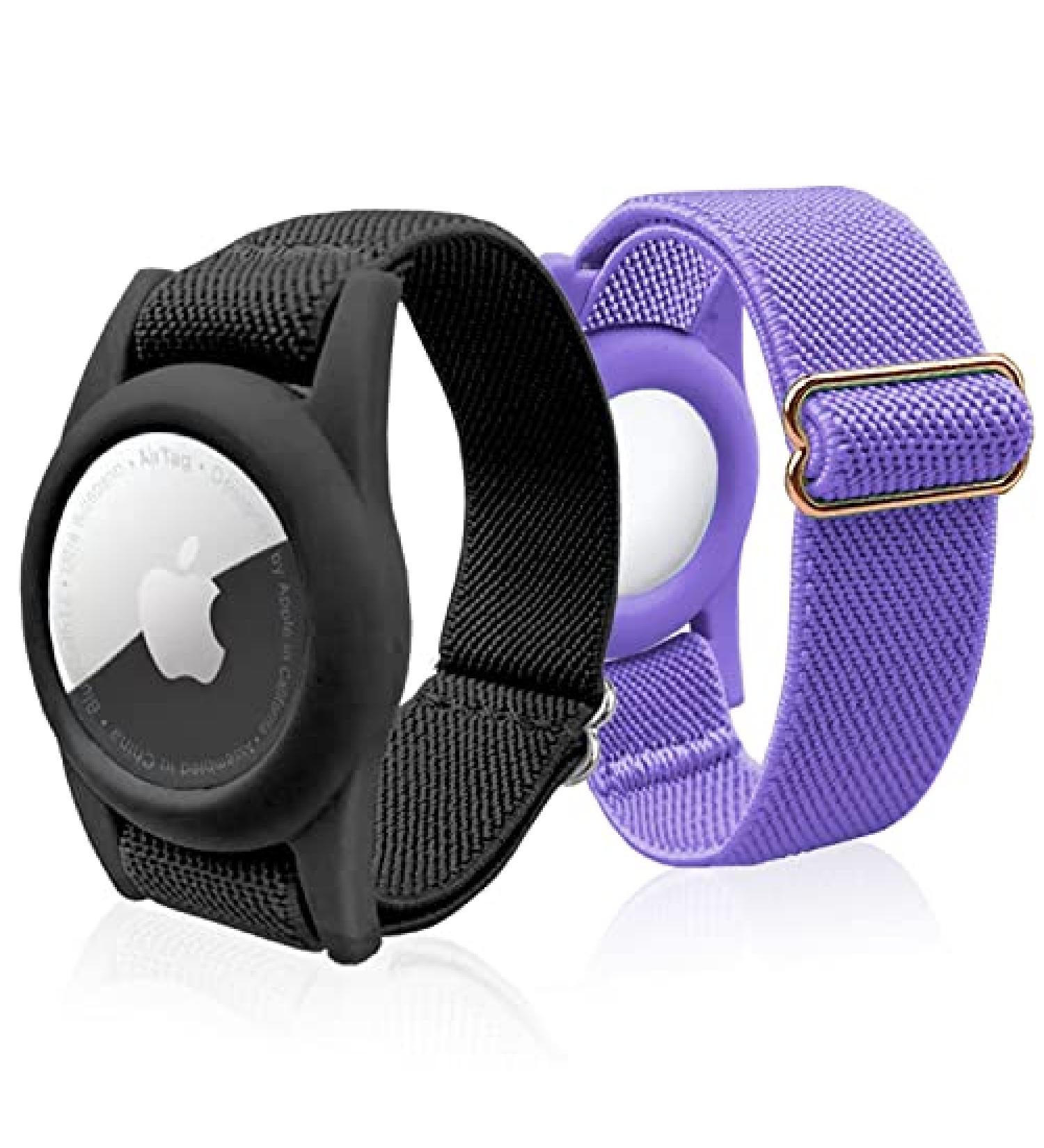 Kids AirTag Bracelet 2 Pack - Purple & Black | Adjustable Anti-Lost Wristband for Apple AirTag | Toddler Air Tag Holder - Buy Online on GoSupps.com