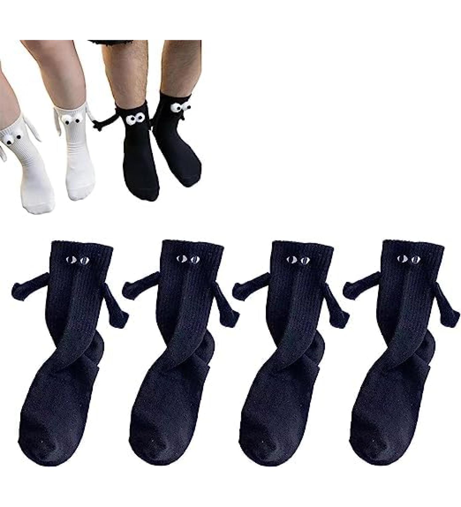Douhua Magnetic Suction 3D Doll Couple Socks - Funny Novelty Holding Hands Socks for Women Men (2 Pairs, Black-B) - Buy Online on GoSupps.com