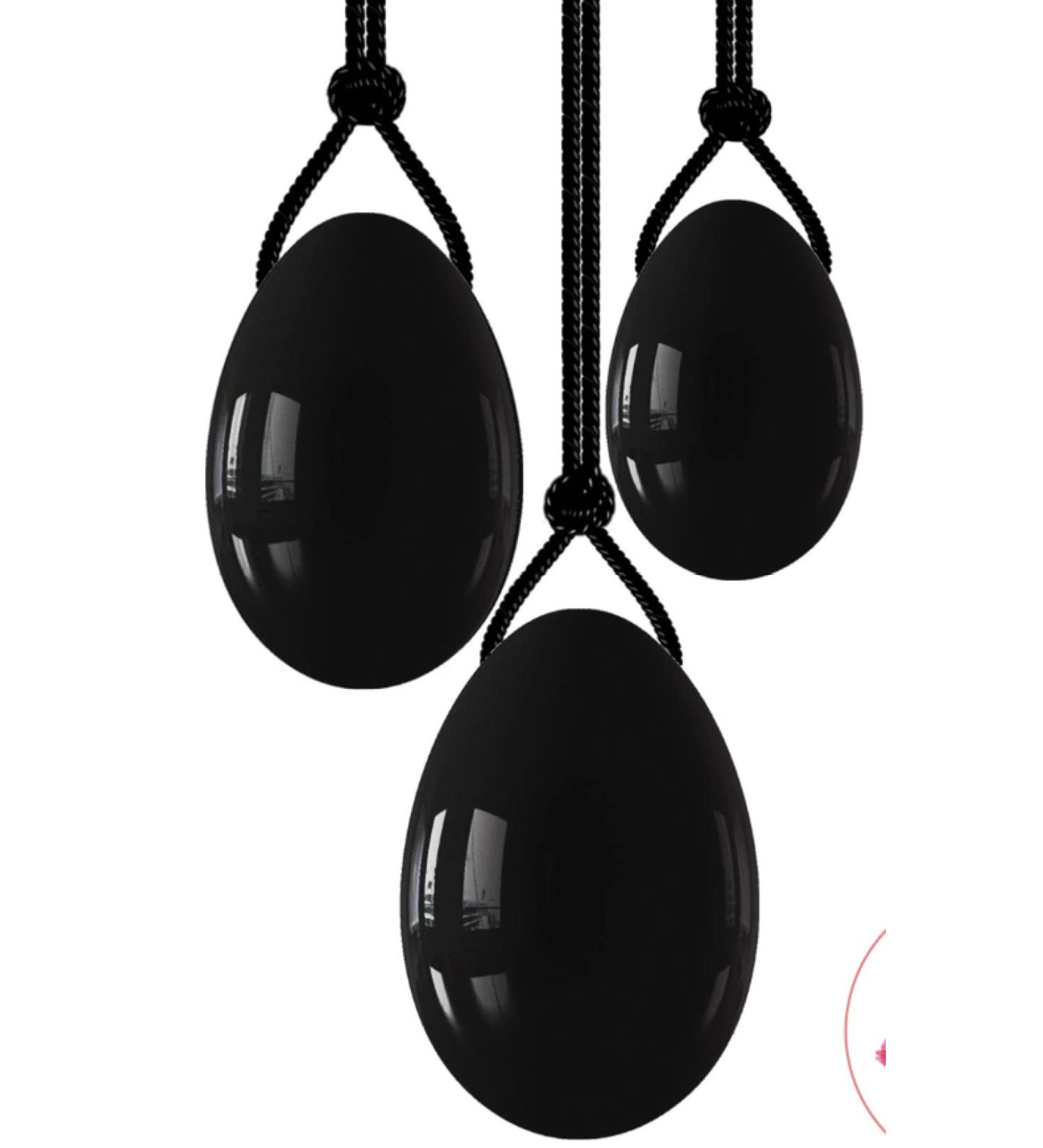 OLDHZTPGQX Drilled Obsidian Egg- Natural Black Crystal Women Kegel Exerciser Massage Ball 3 Eggs without Box
