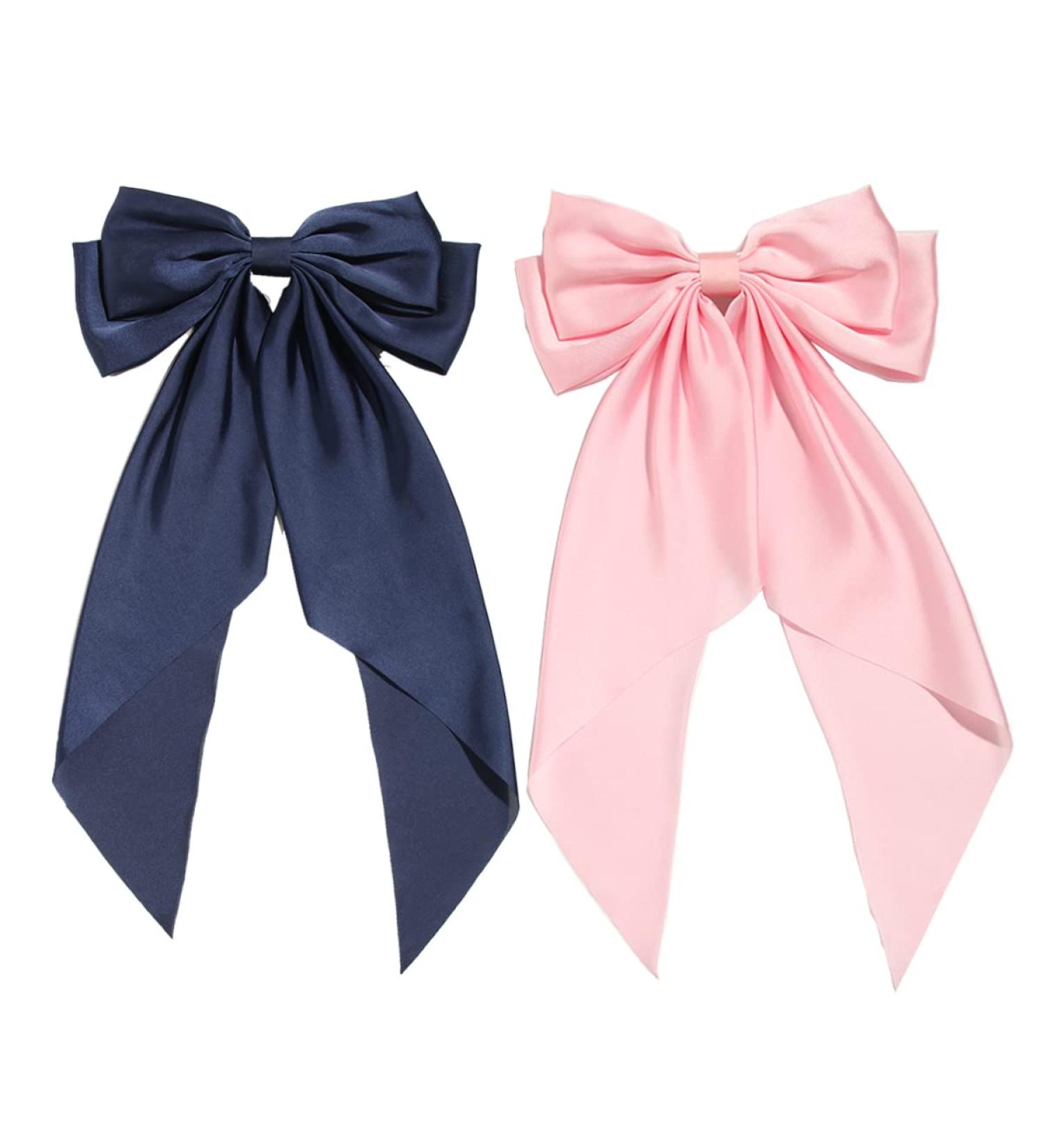 Shop Large Monochrome Hair Loops for Women - Satin Ribbon Clips in Navy & Pink | Stylish Hair Accessories (2 Pack) - Buy Online on GoSupps.com